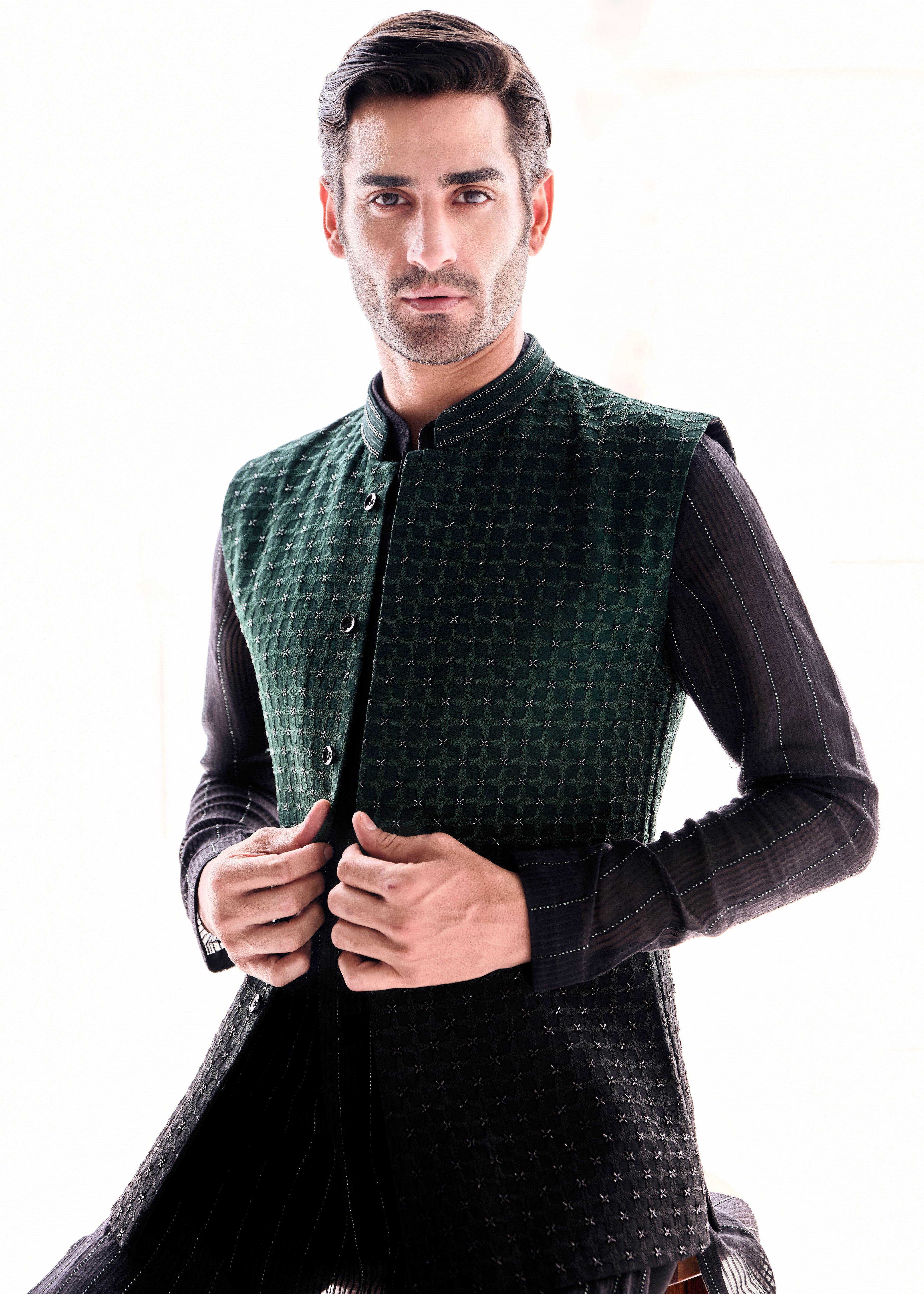 Teal To Black Ombre Nehru