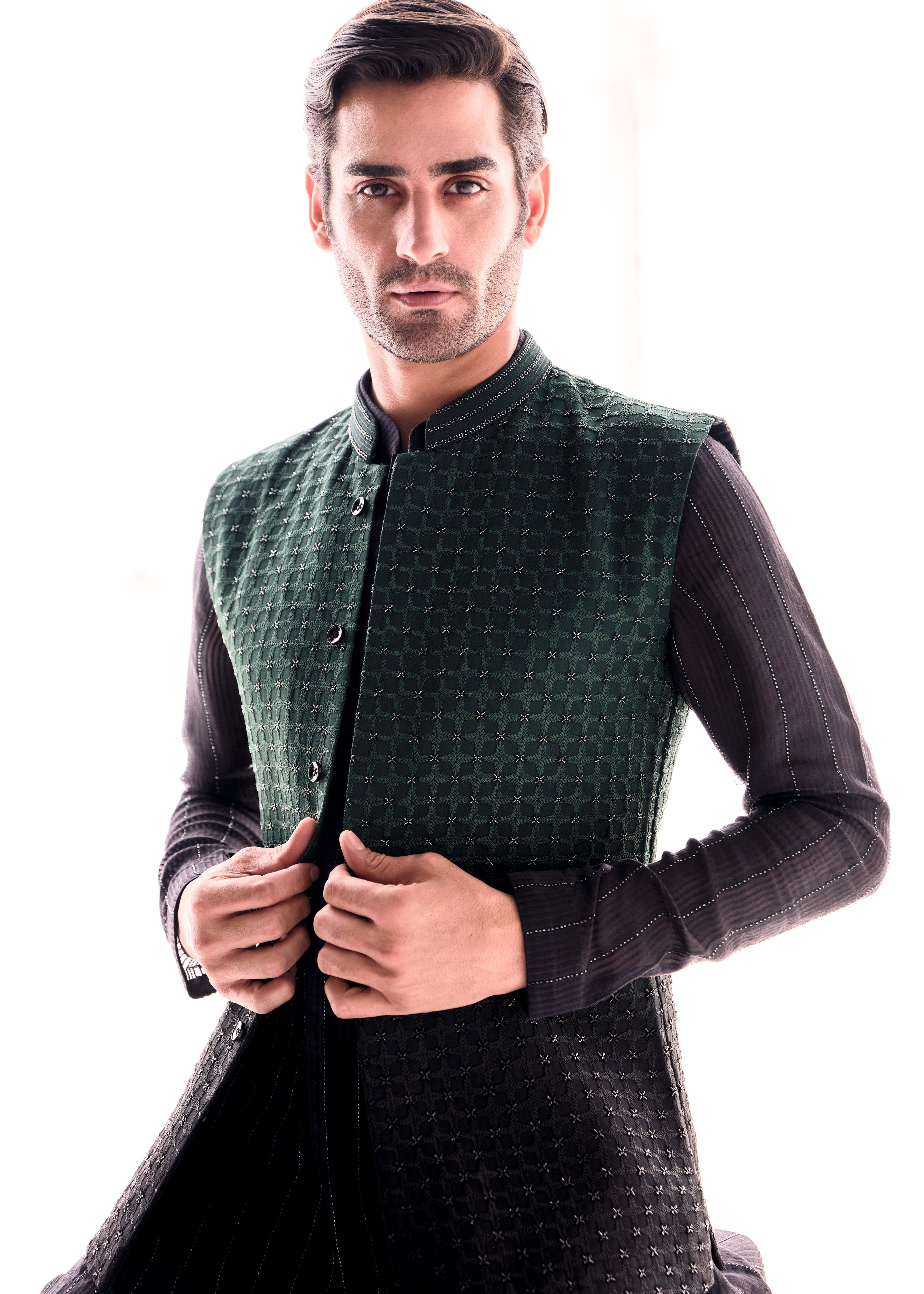 Teal To Black Ombre Nehru
