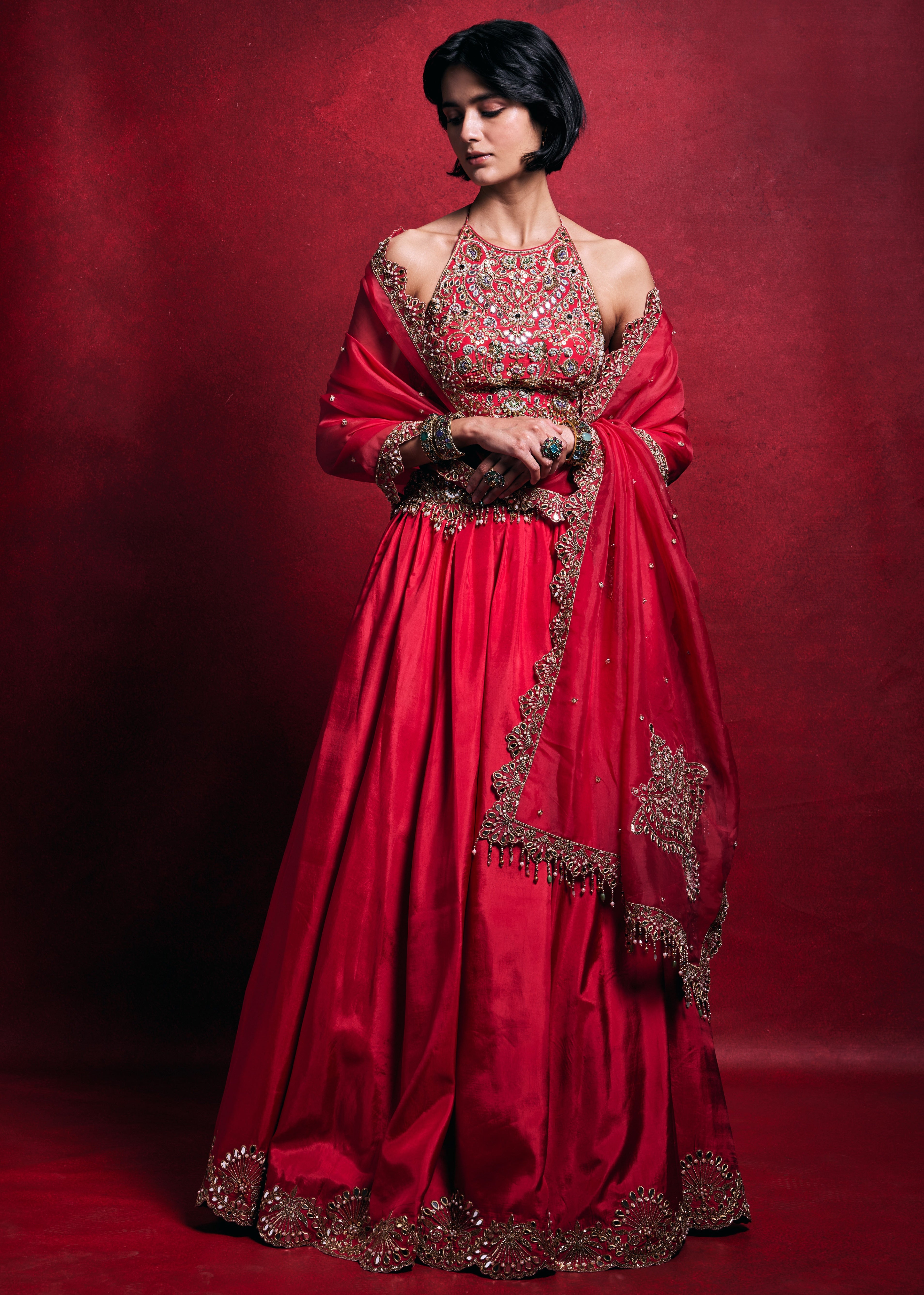 Fuscia Pink Silk Lehenga Set