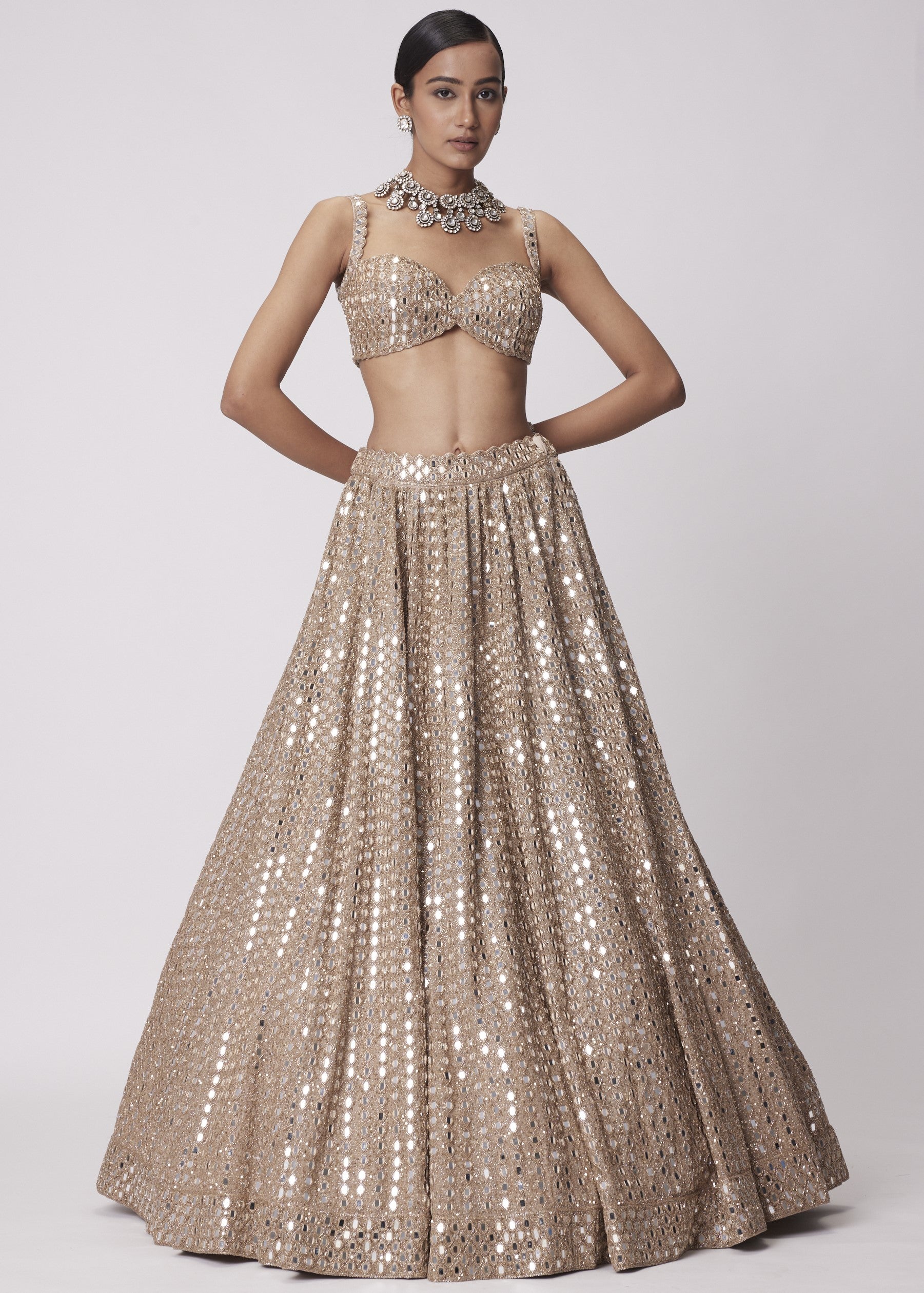 Light Beige Hand Embroidered Lehenga Set