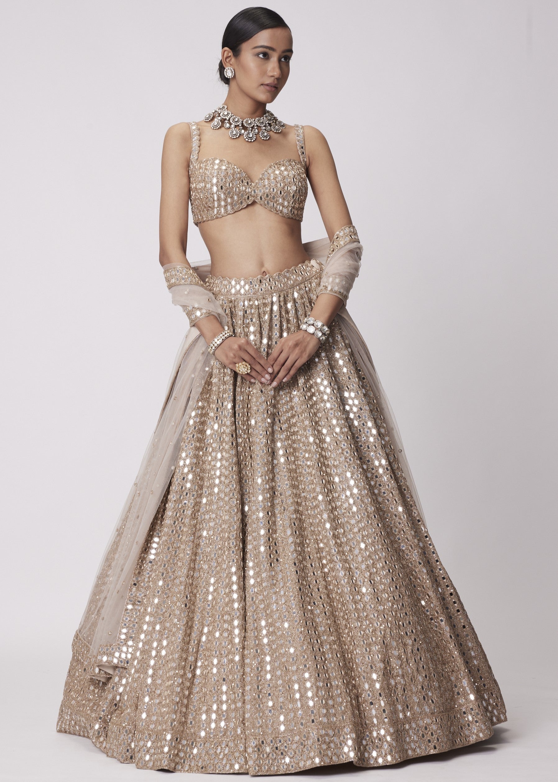 Light Beige Hand Embroidered Lehenga Set