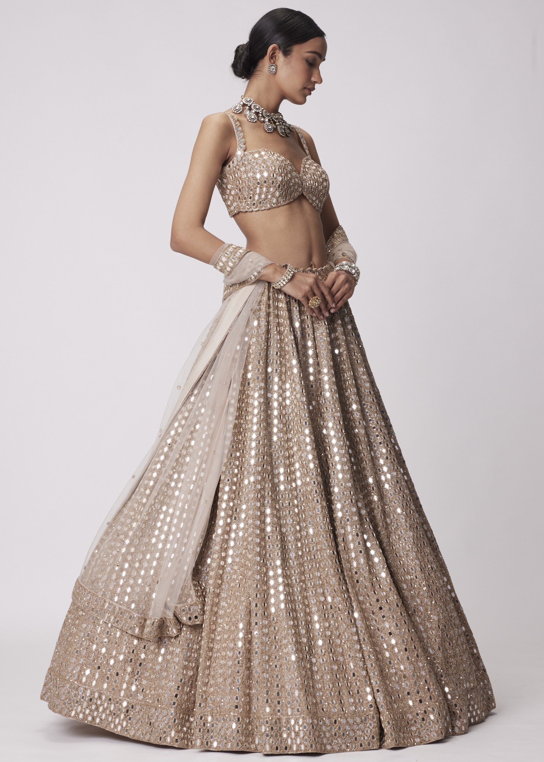 Light Beige Hand Embroidered Lehenga Set