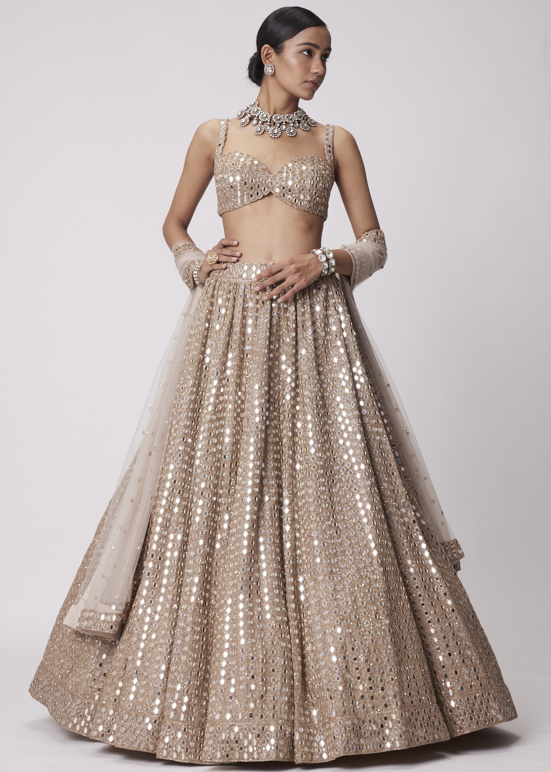 Light Beige Hand Embroidered Lehenga Set