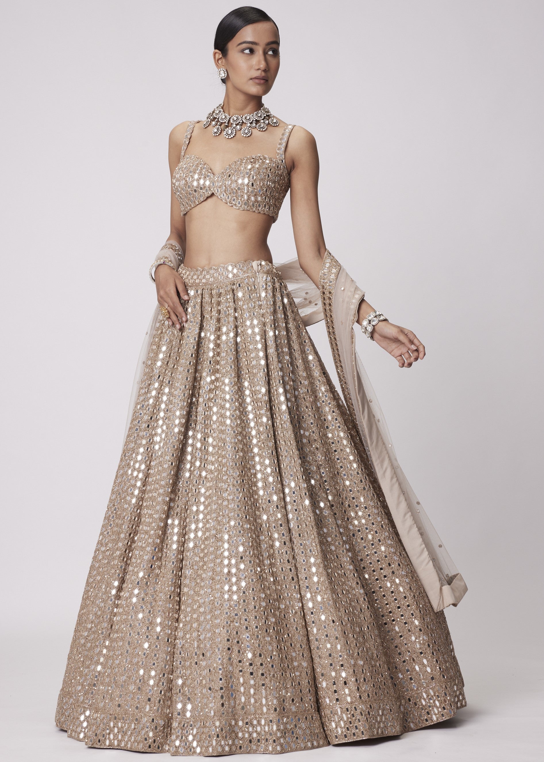 Light Beige Hand Embroidered Lehenga Set