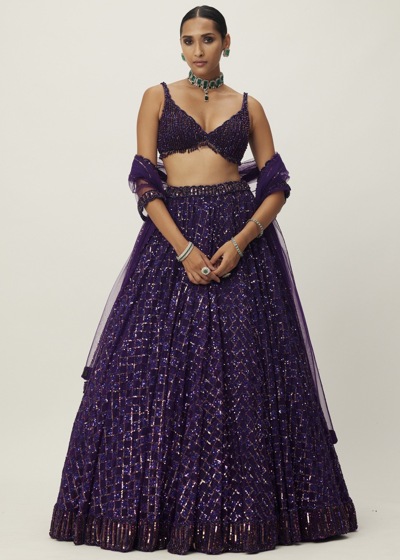 Royalty Purple Crystal Embroidered Lehenga Set