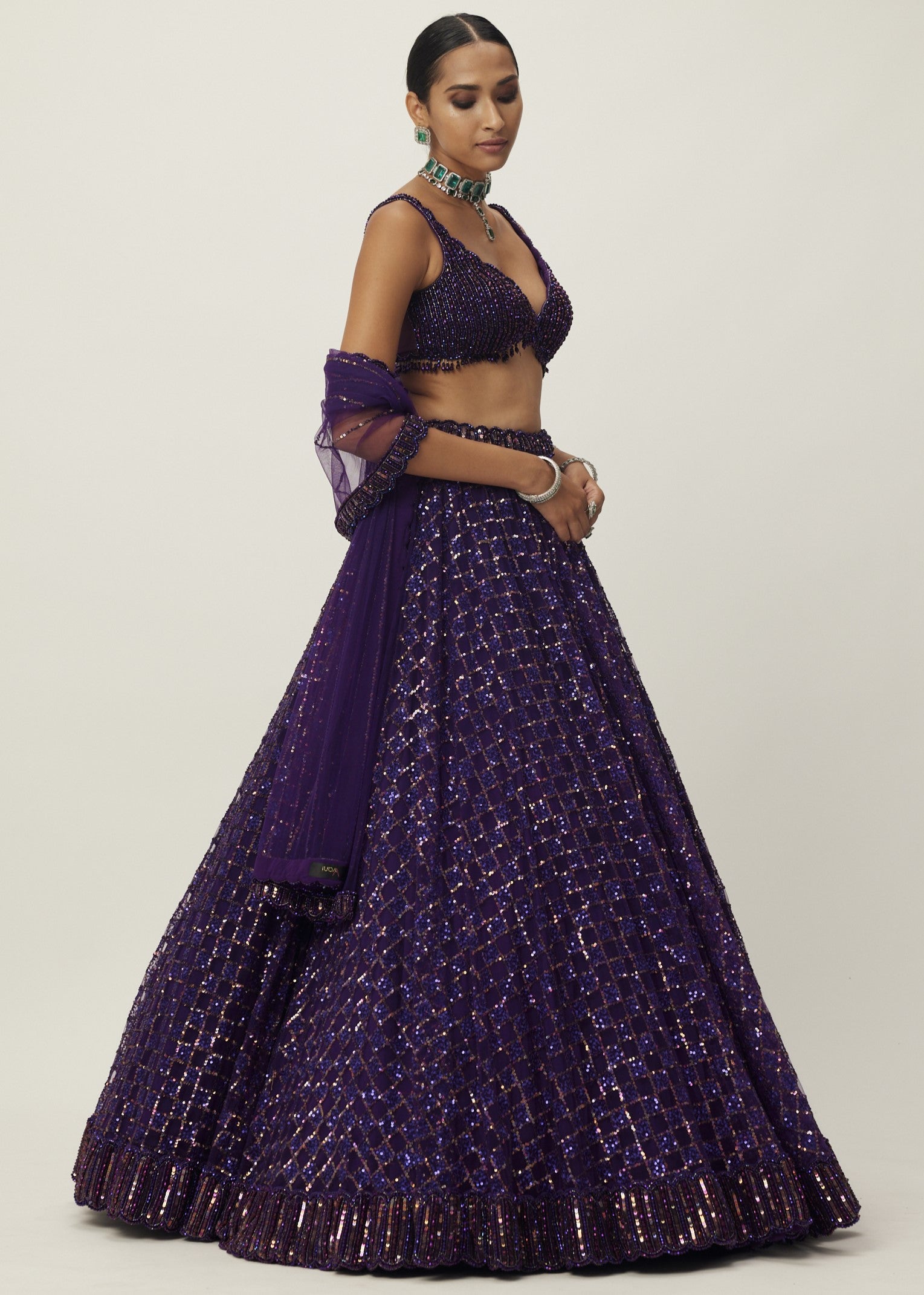Royalty Purple Crystal Embroidered Lehenga Set