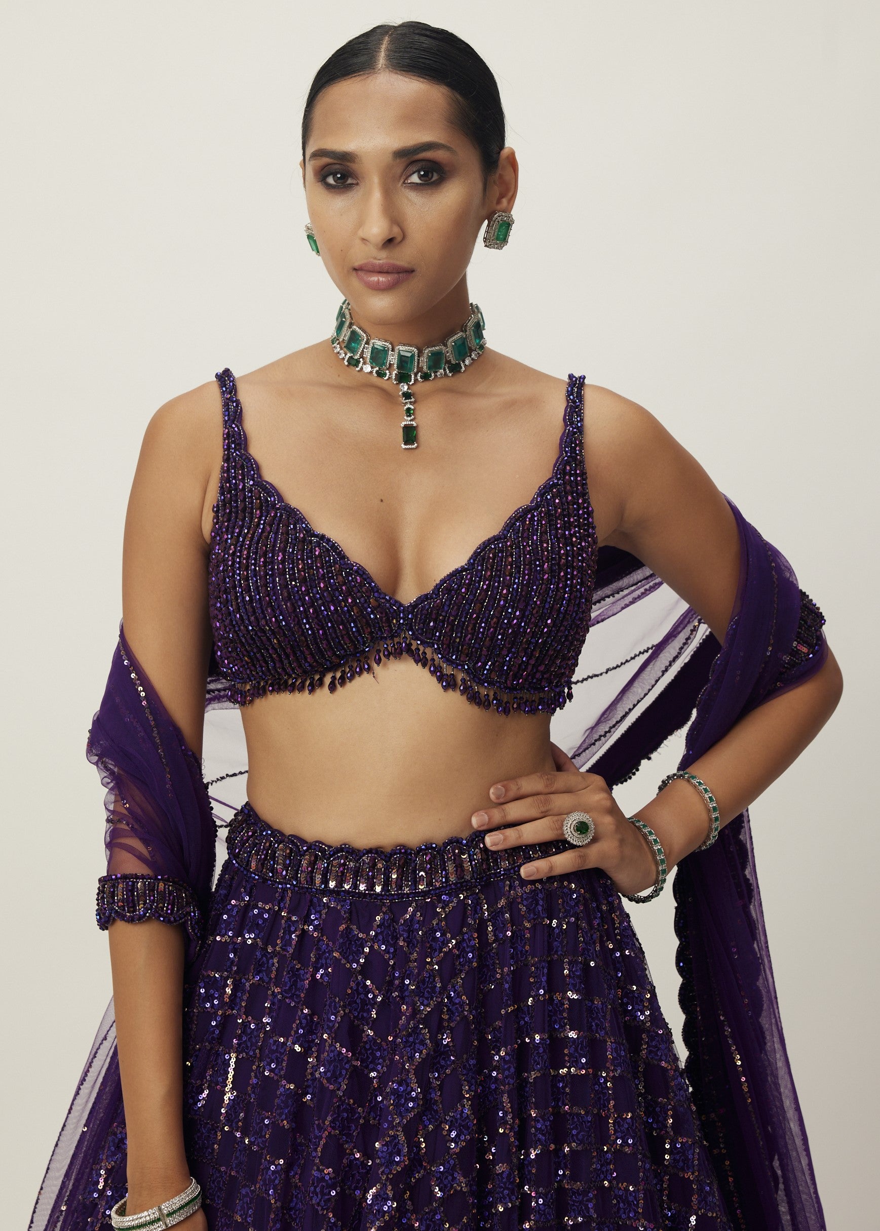 Royalty Purple Crystal Embroidered Lehenga Set