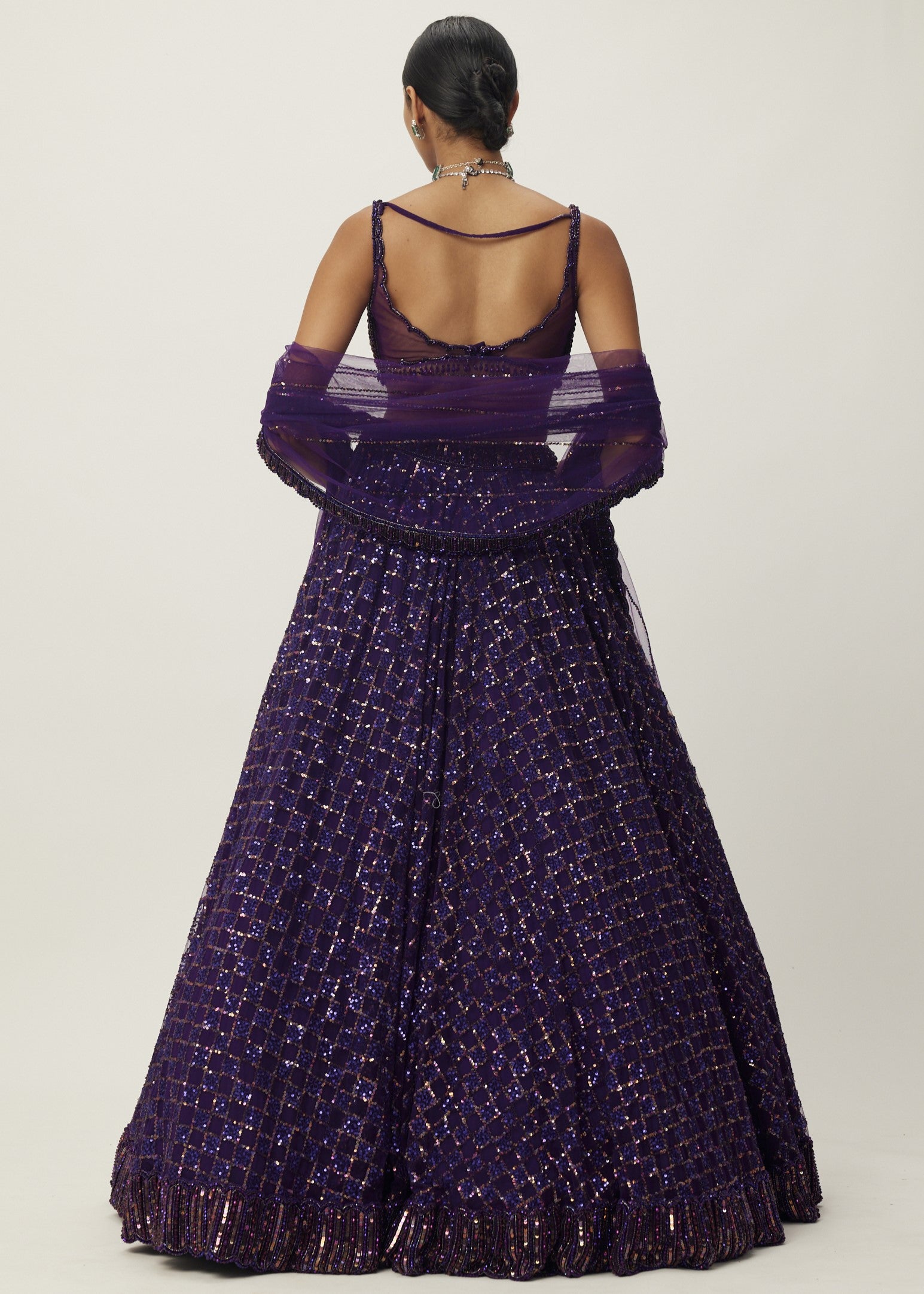 Royalty Purple Crystal Embroidered Lehenga Set