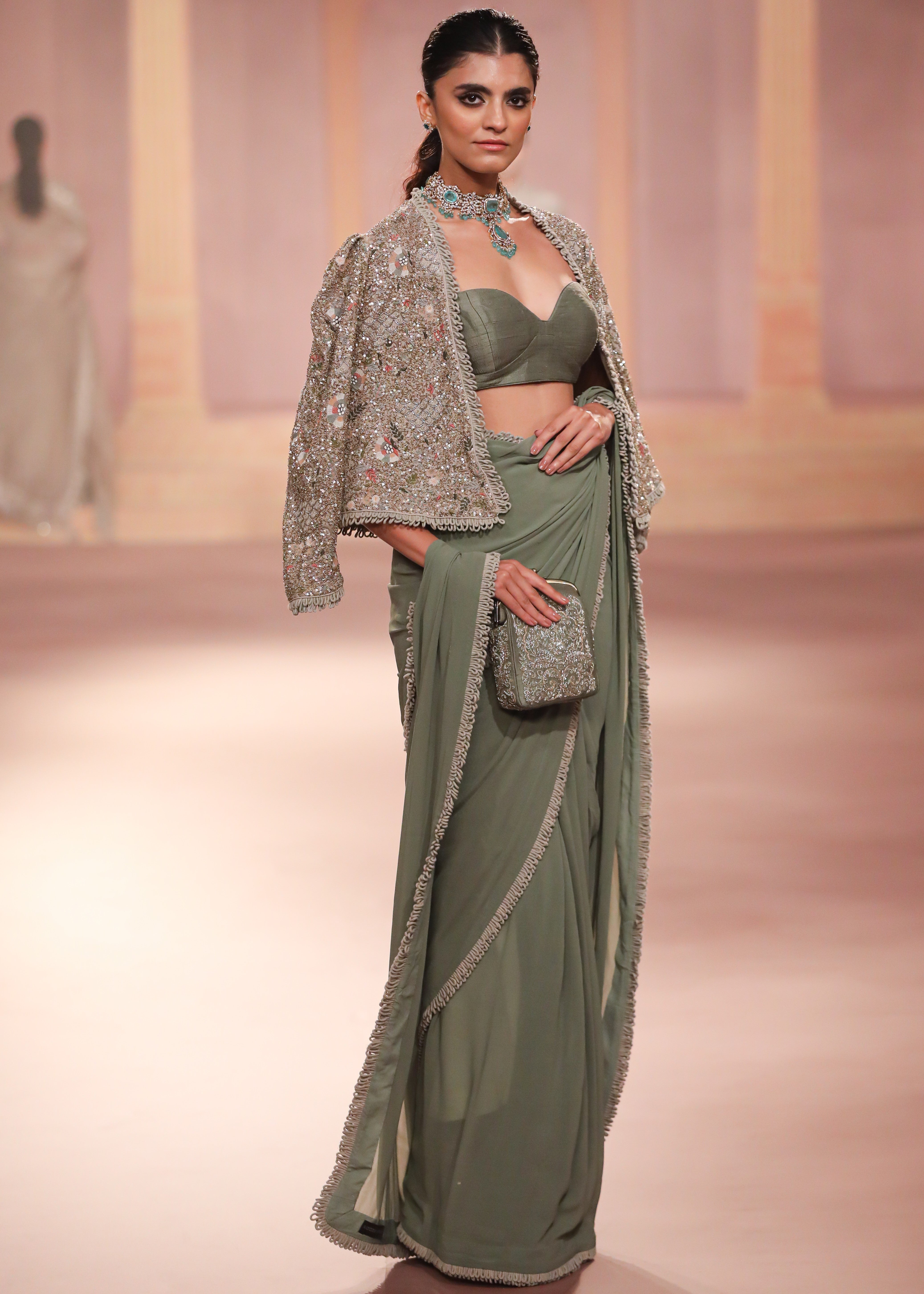 Mint Georgette Sari Set