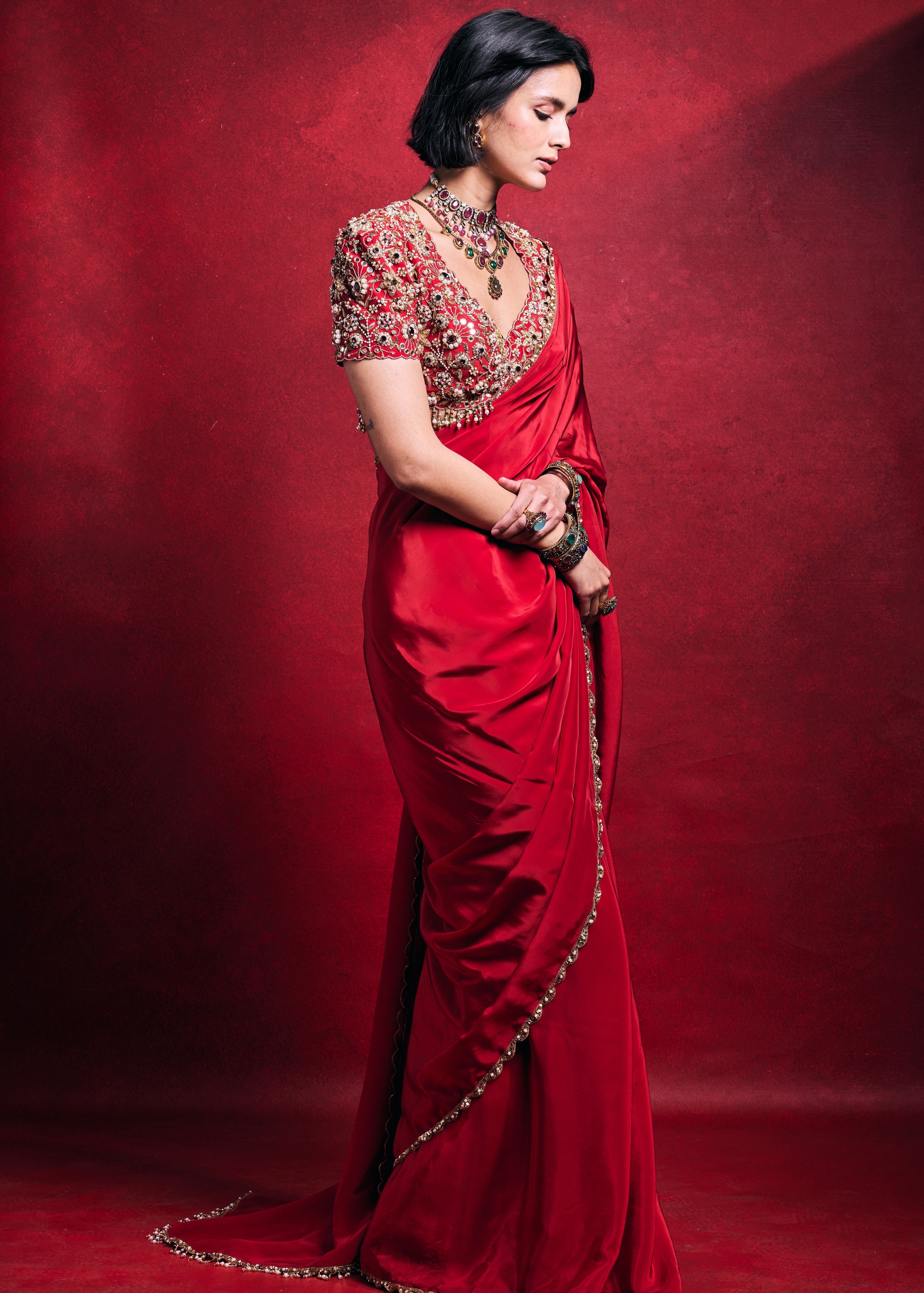 Red Crepe Sari