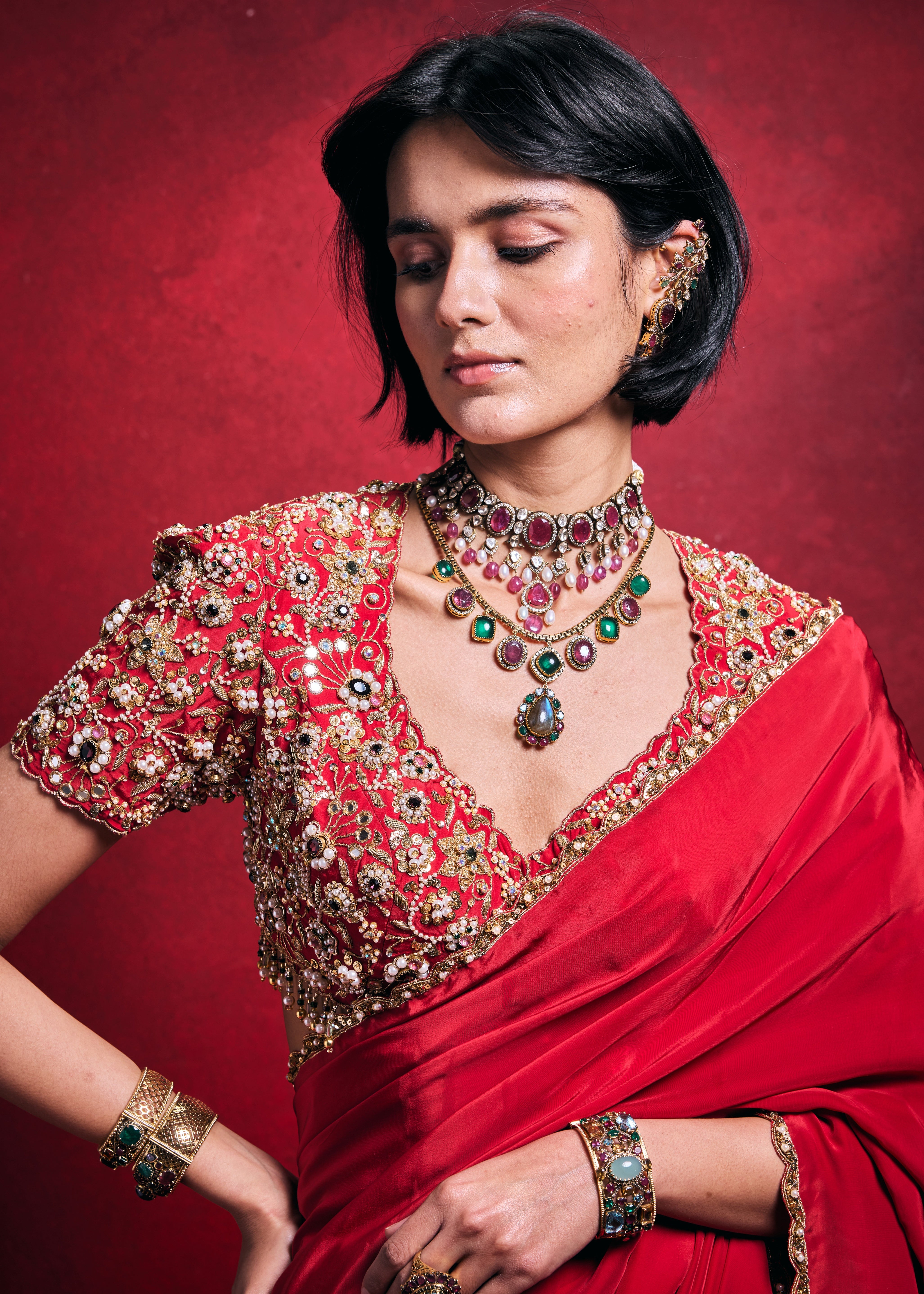 Red Crepe Sari