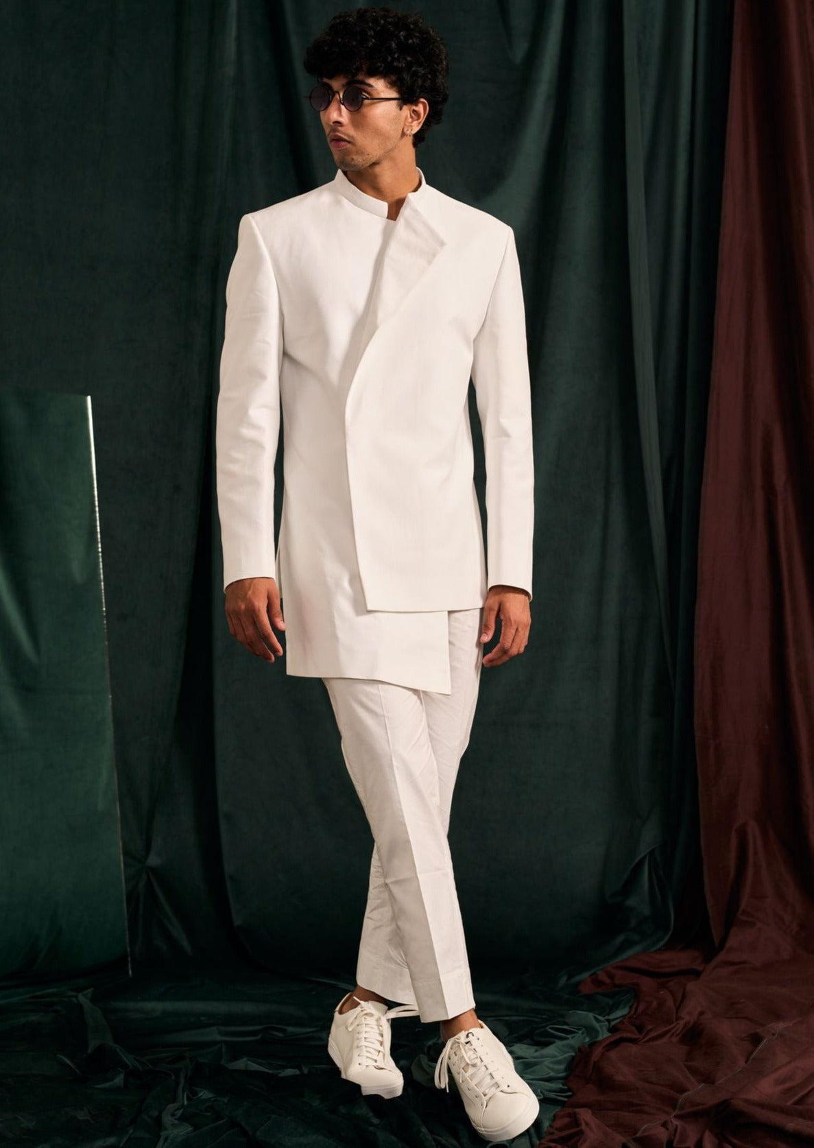 Ice Asymmetric Giza Cotton Bandhgala Set