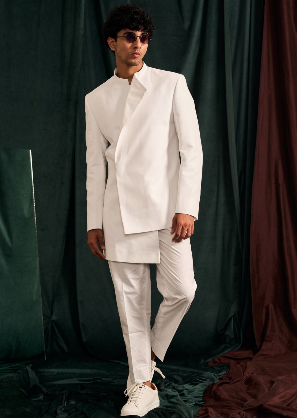 Ice Asymmetric Giza Cotton Bandhgala Set