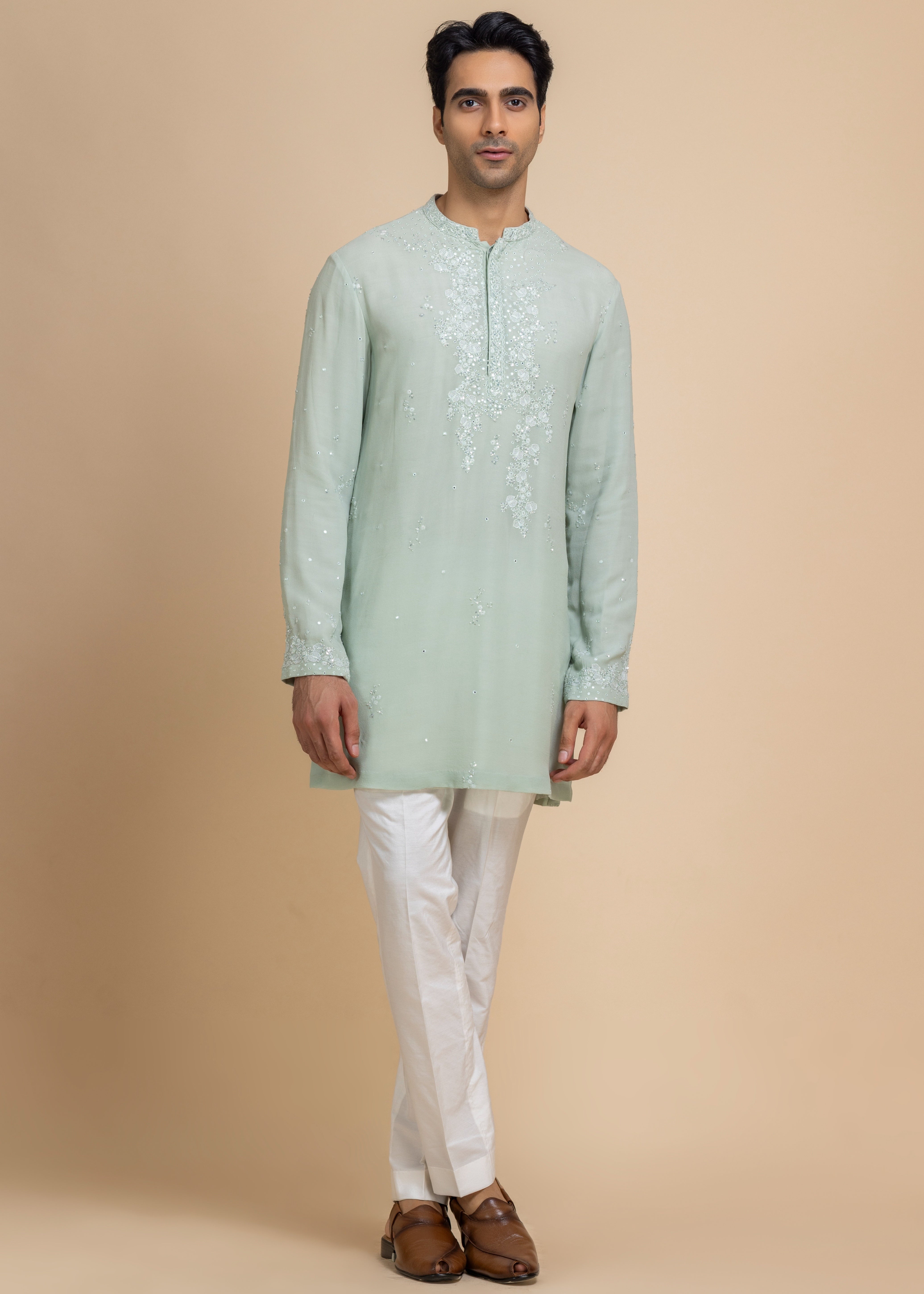 Verde Kurta And White Pant Set