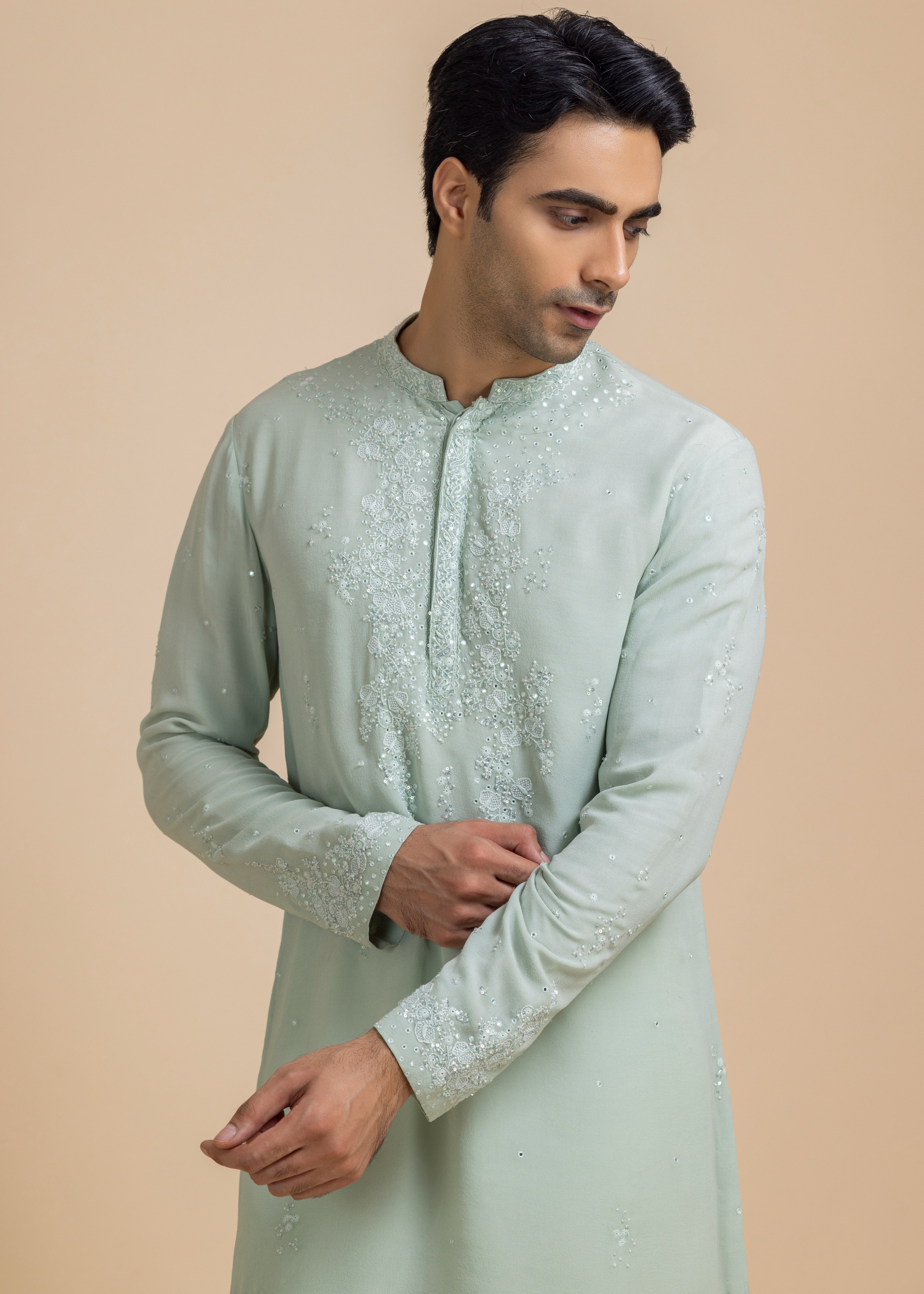 Verde Kurta And White Pant Set
