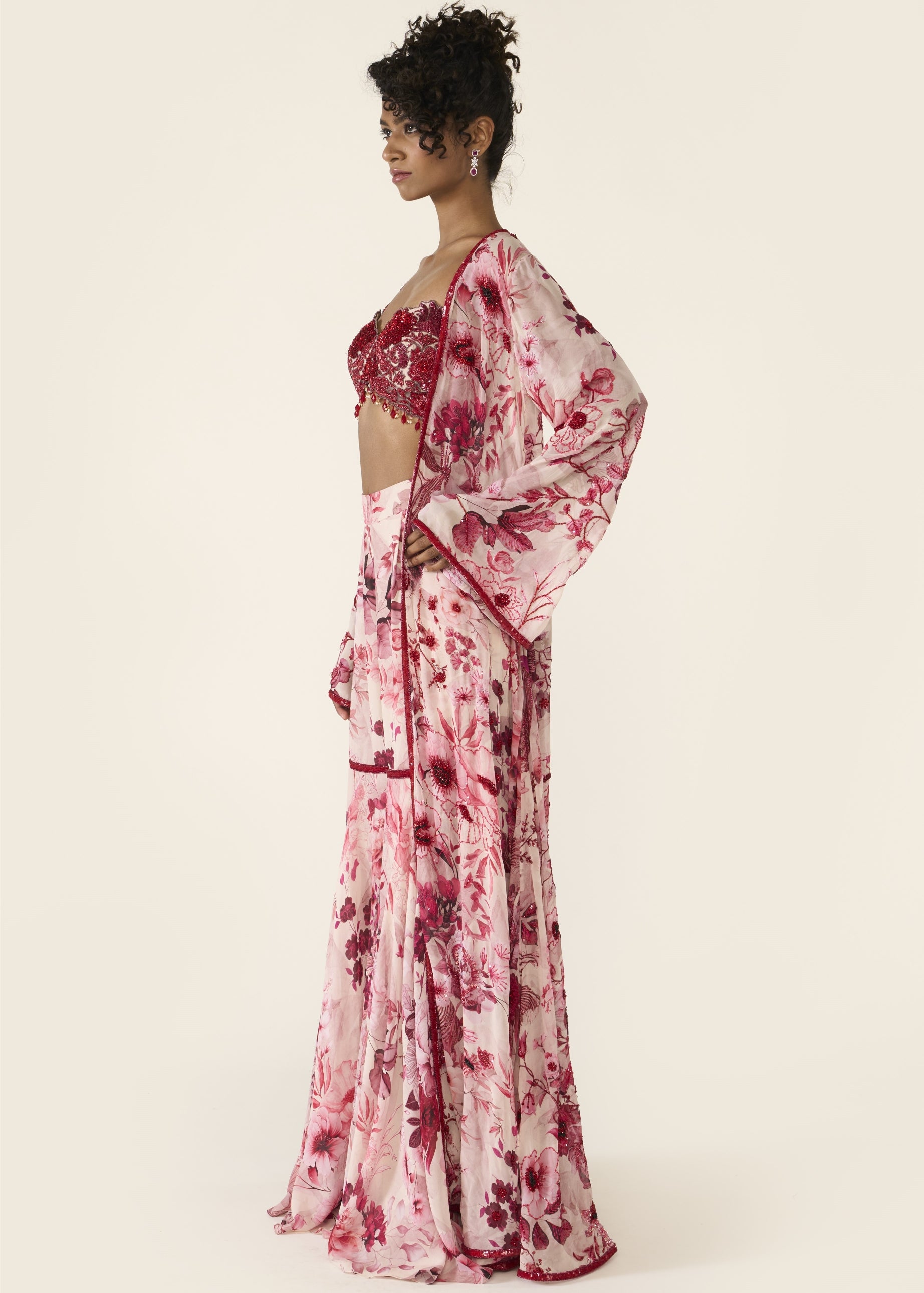 Pink Printed Cape Set