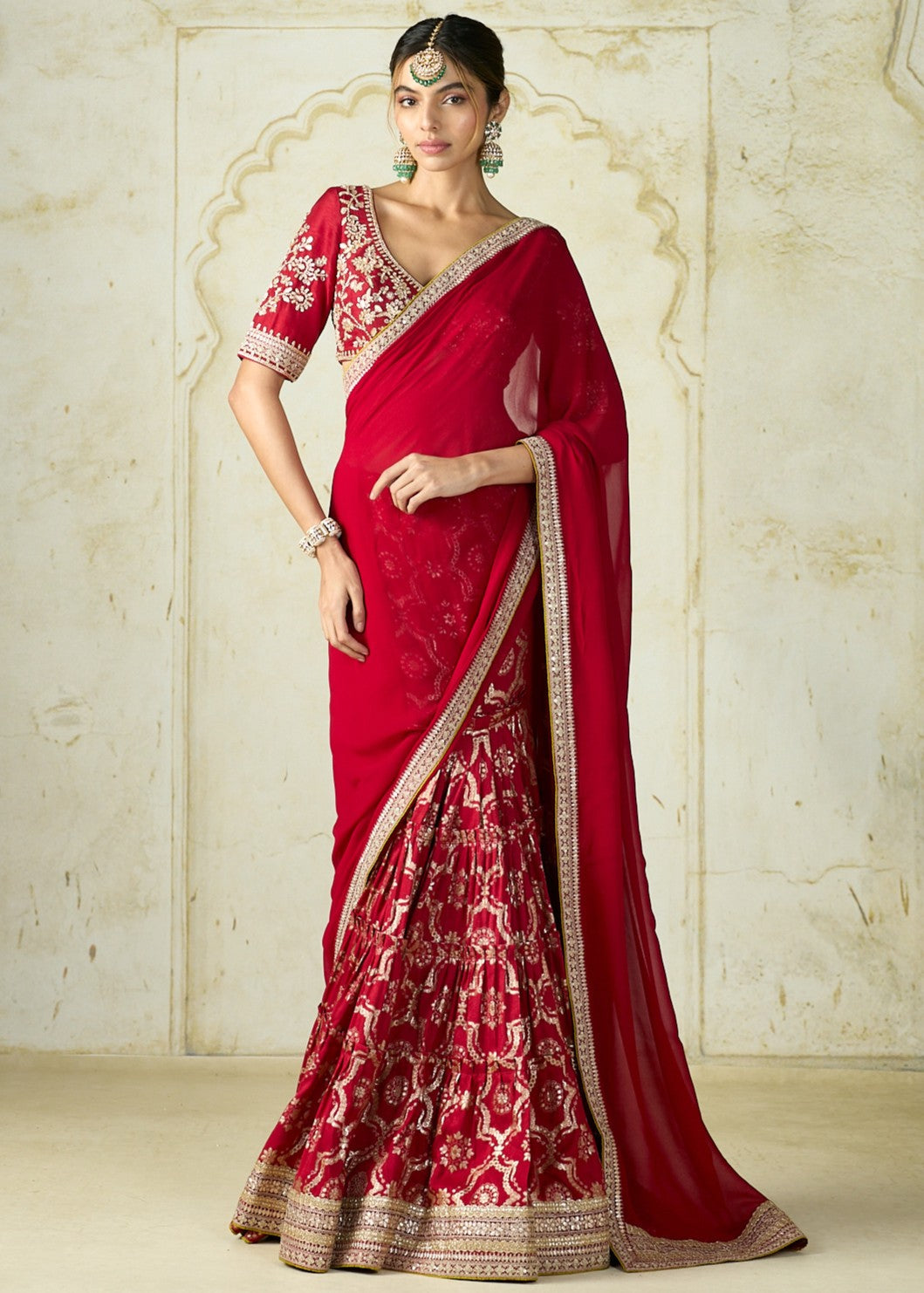 Red Ruqqayah Sari Set