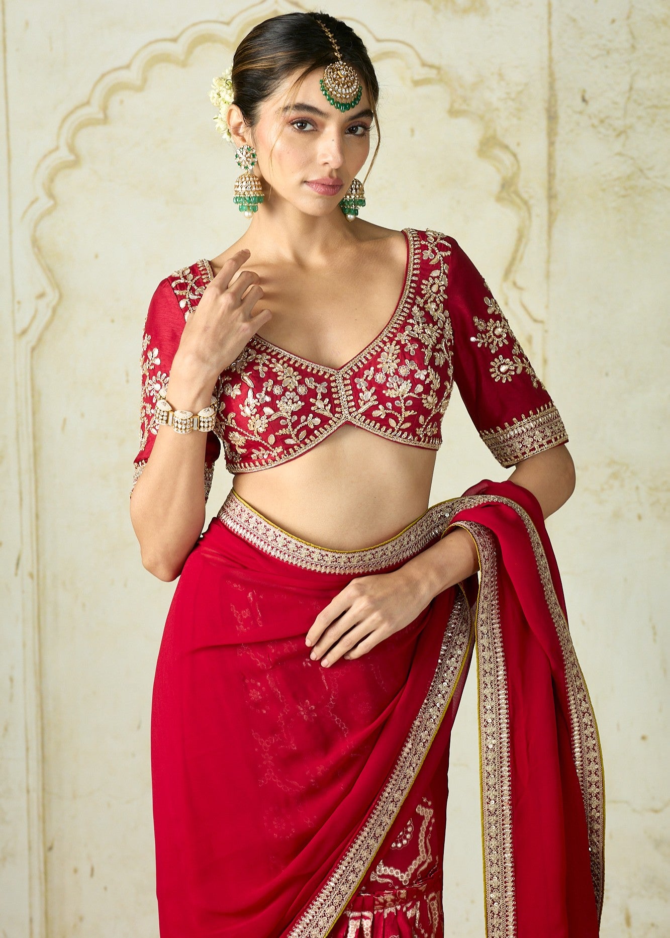 Red Ruqqayah Sari Set