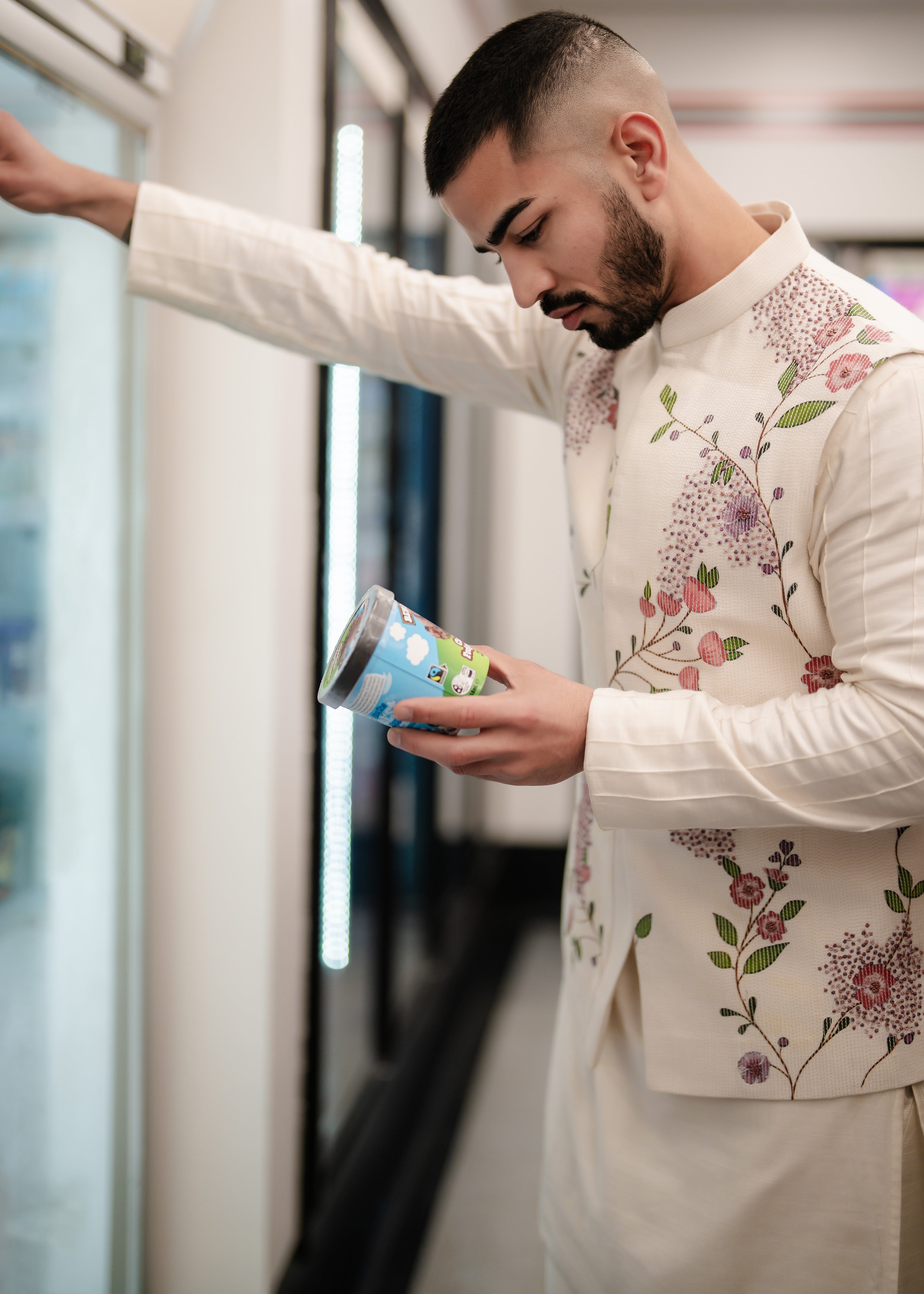 Porcelain Petals Nehru Jacket Set