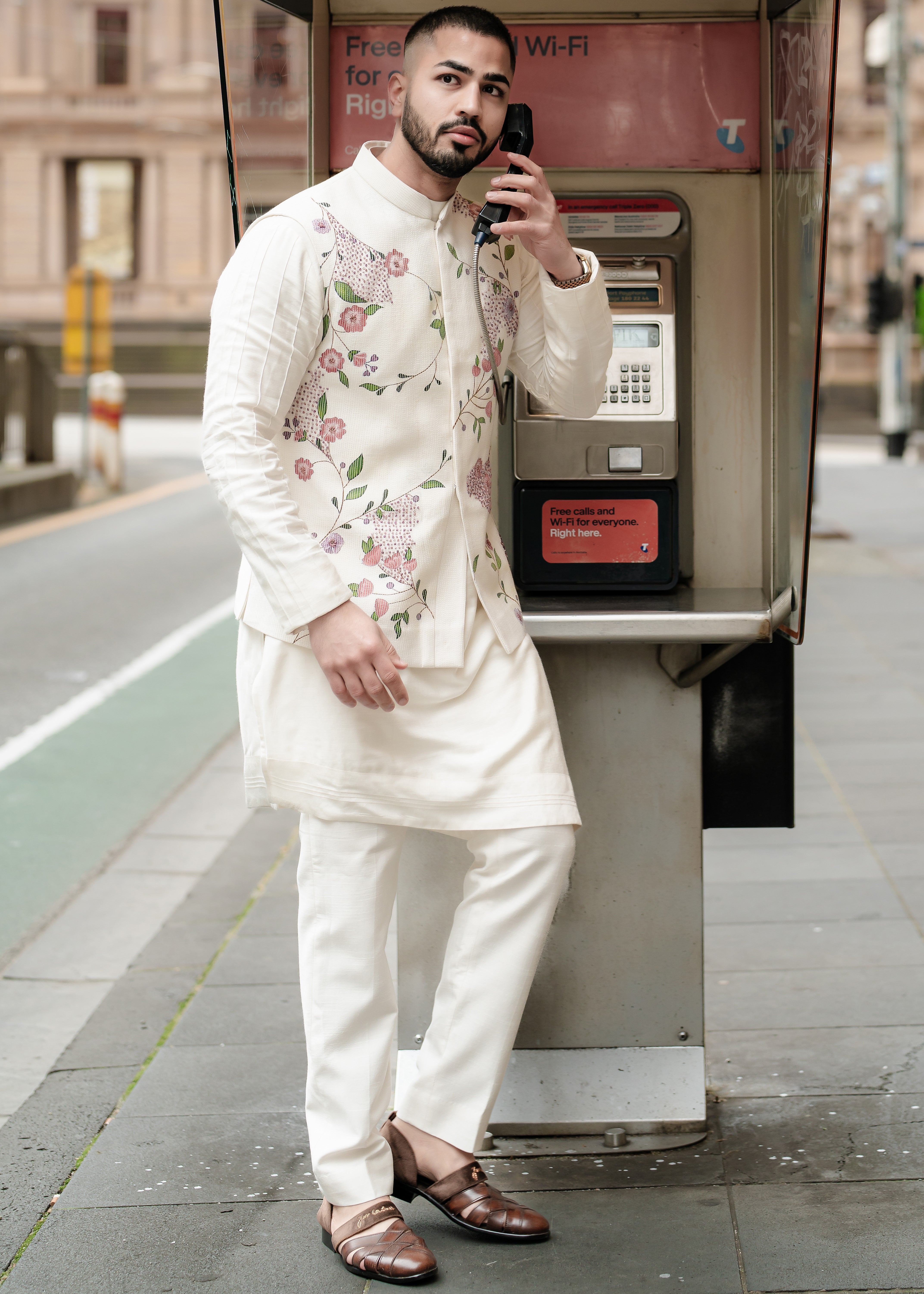 Porcelain Petals Nehru Jacket Set