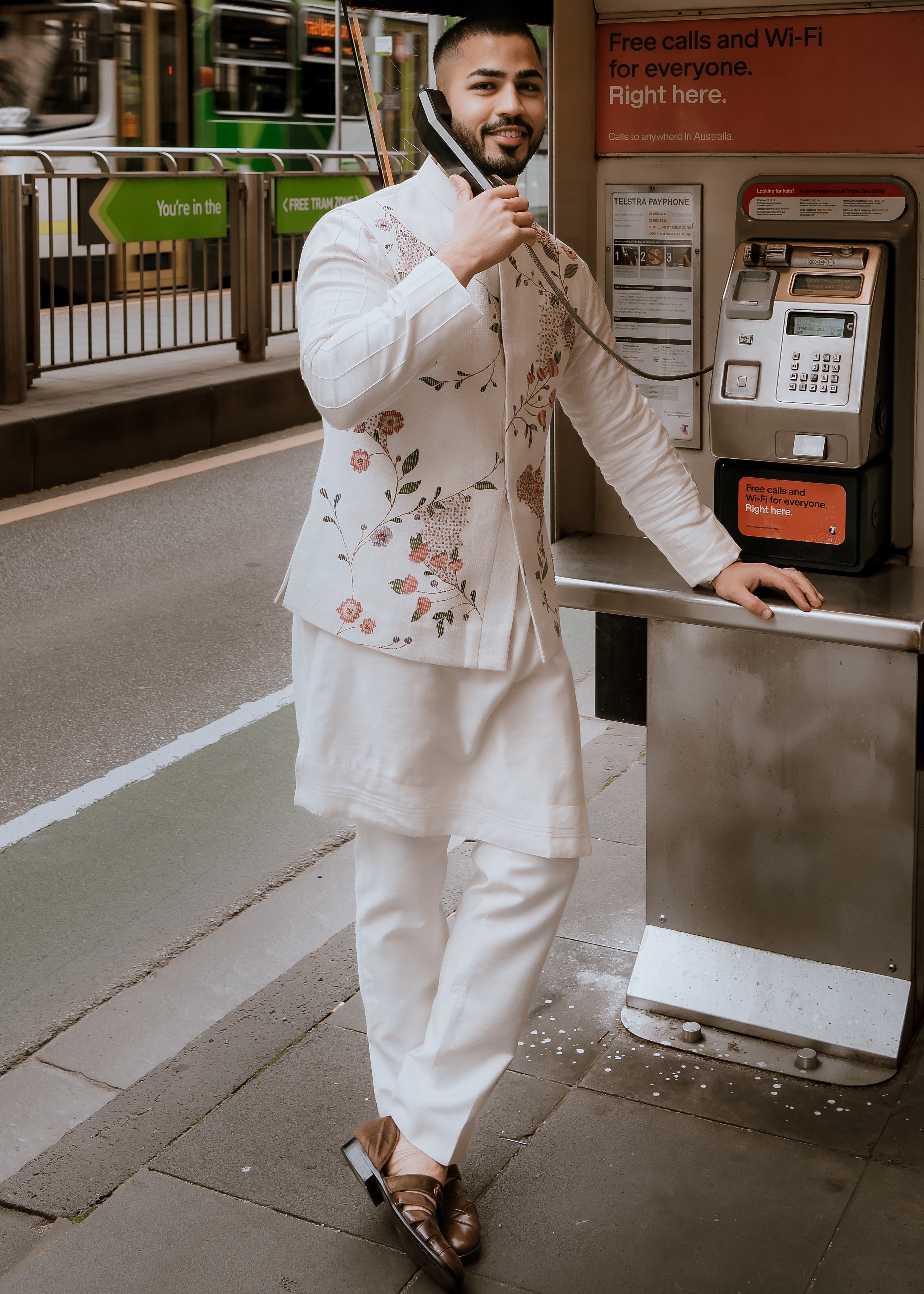 Porcelain Petals Nehru Jacket Set