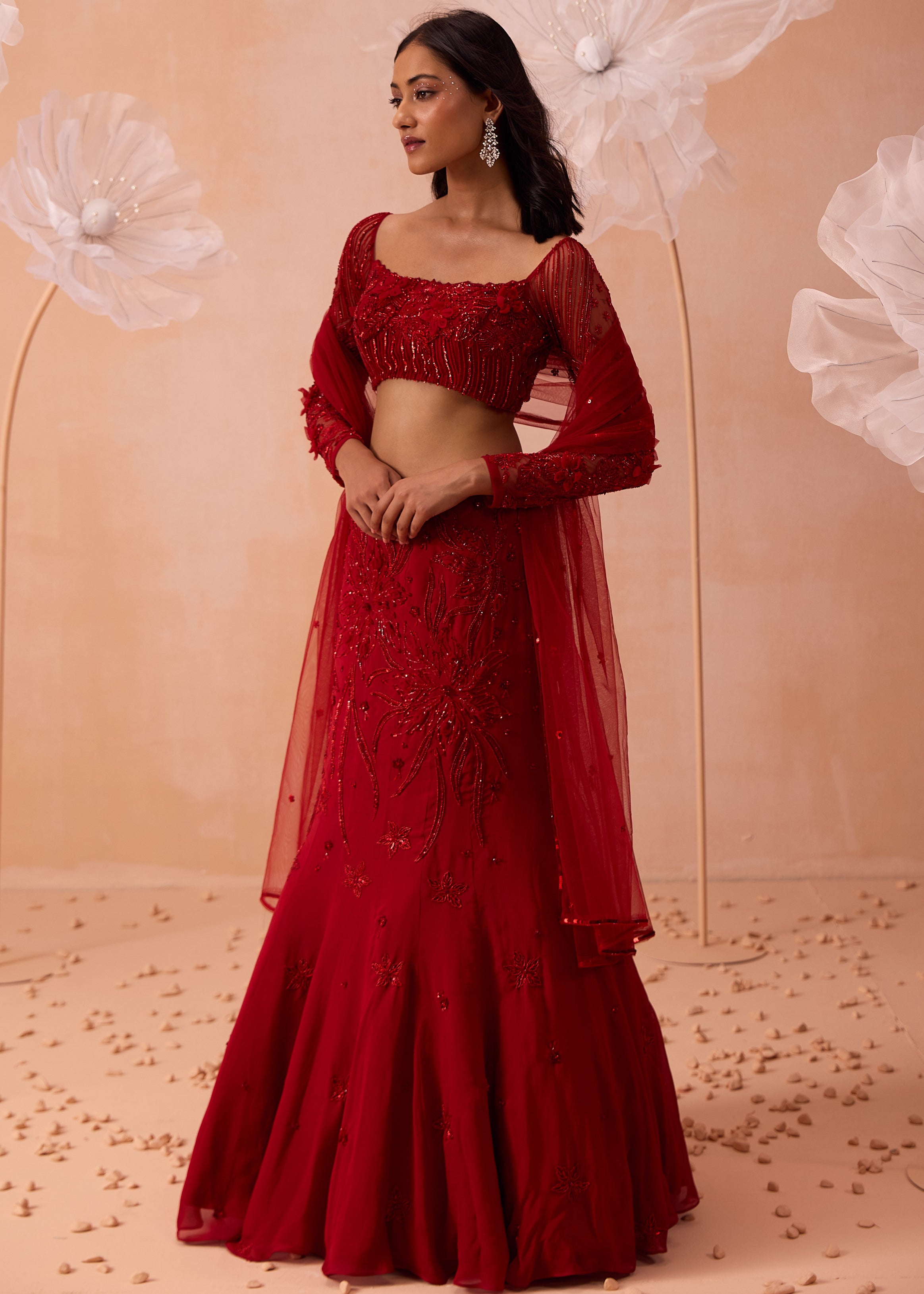 Red Fishtail Lehenga Set