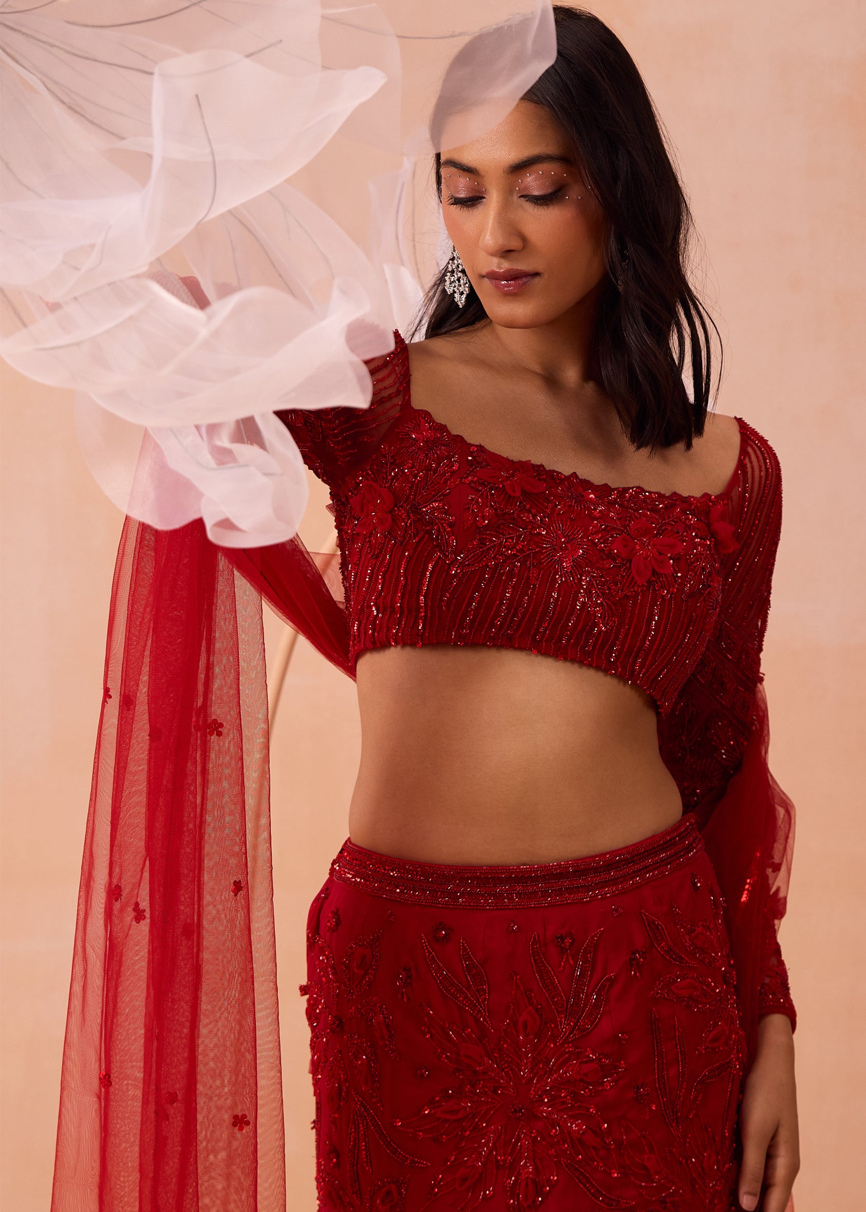 Red Fishtail Lehenga Set