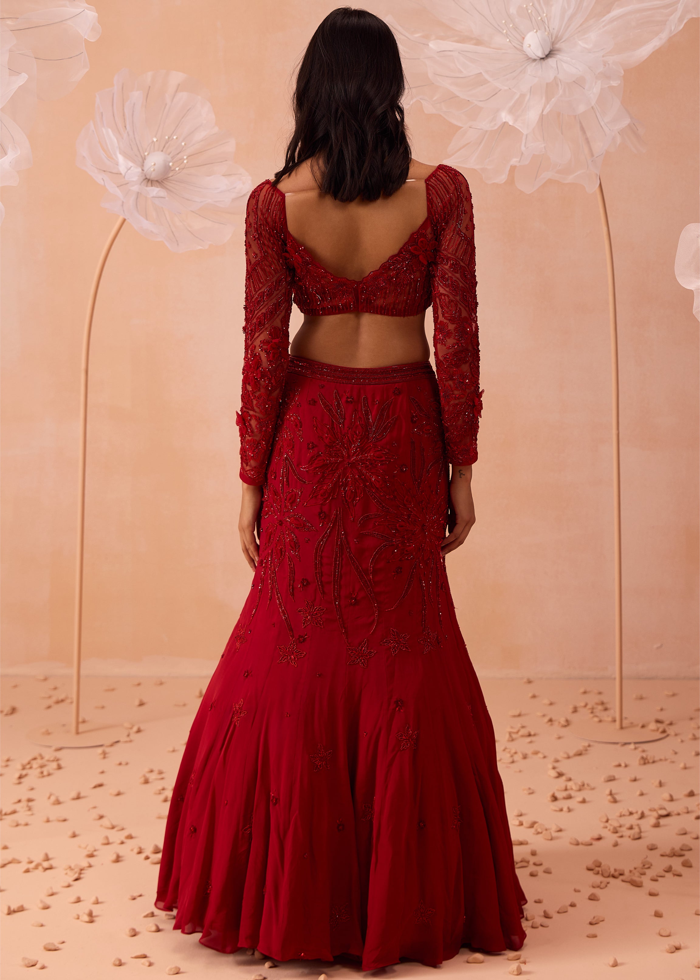 Red Fishtail Lehenga Set