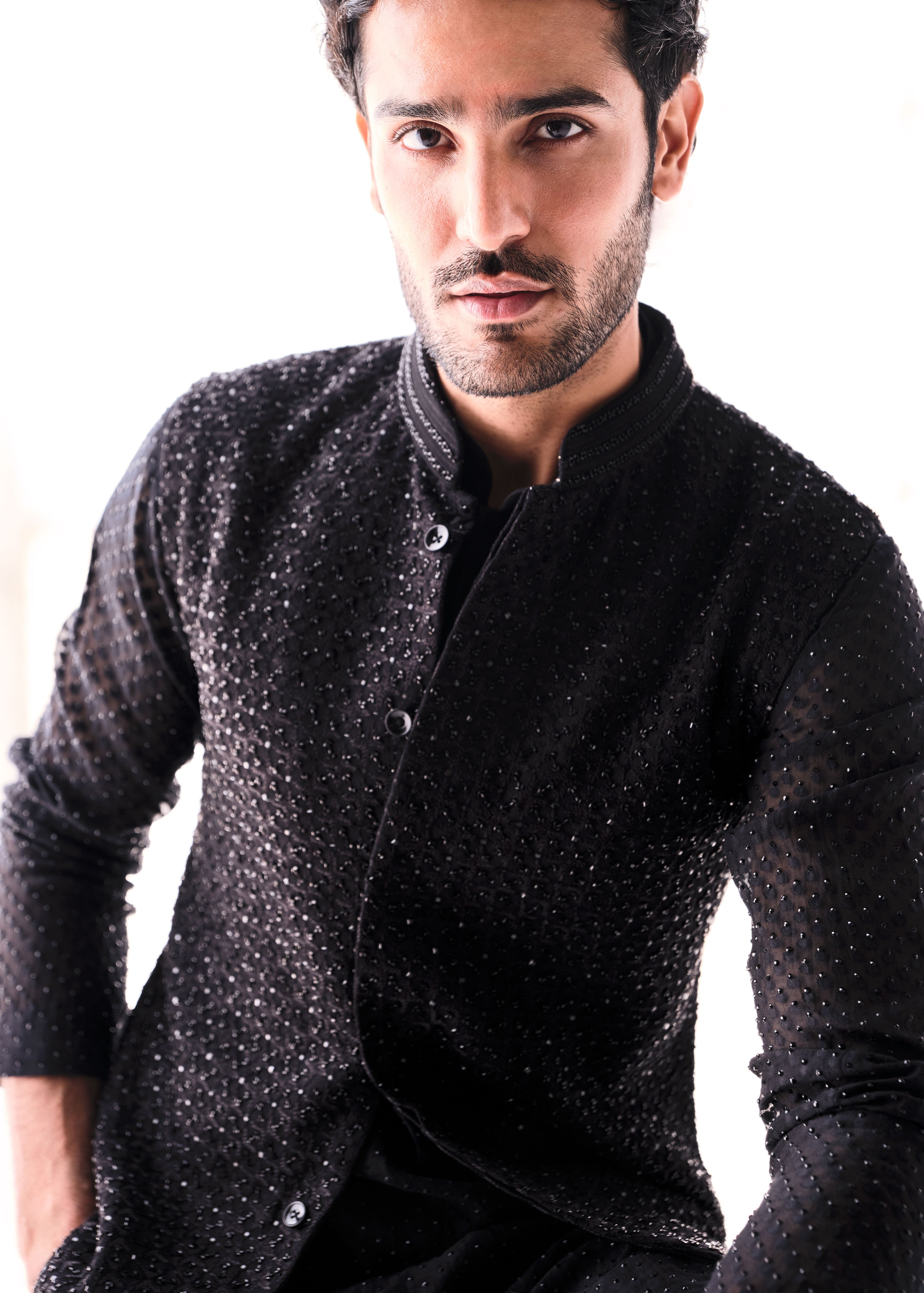 Black Pearl Embroidery Nehru