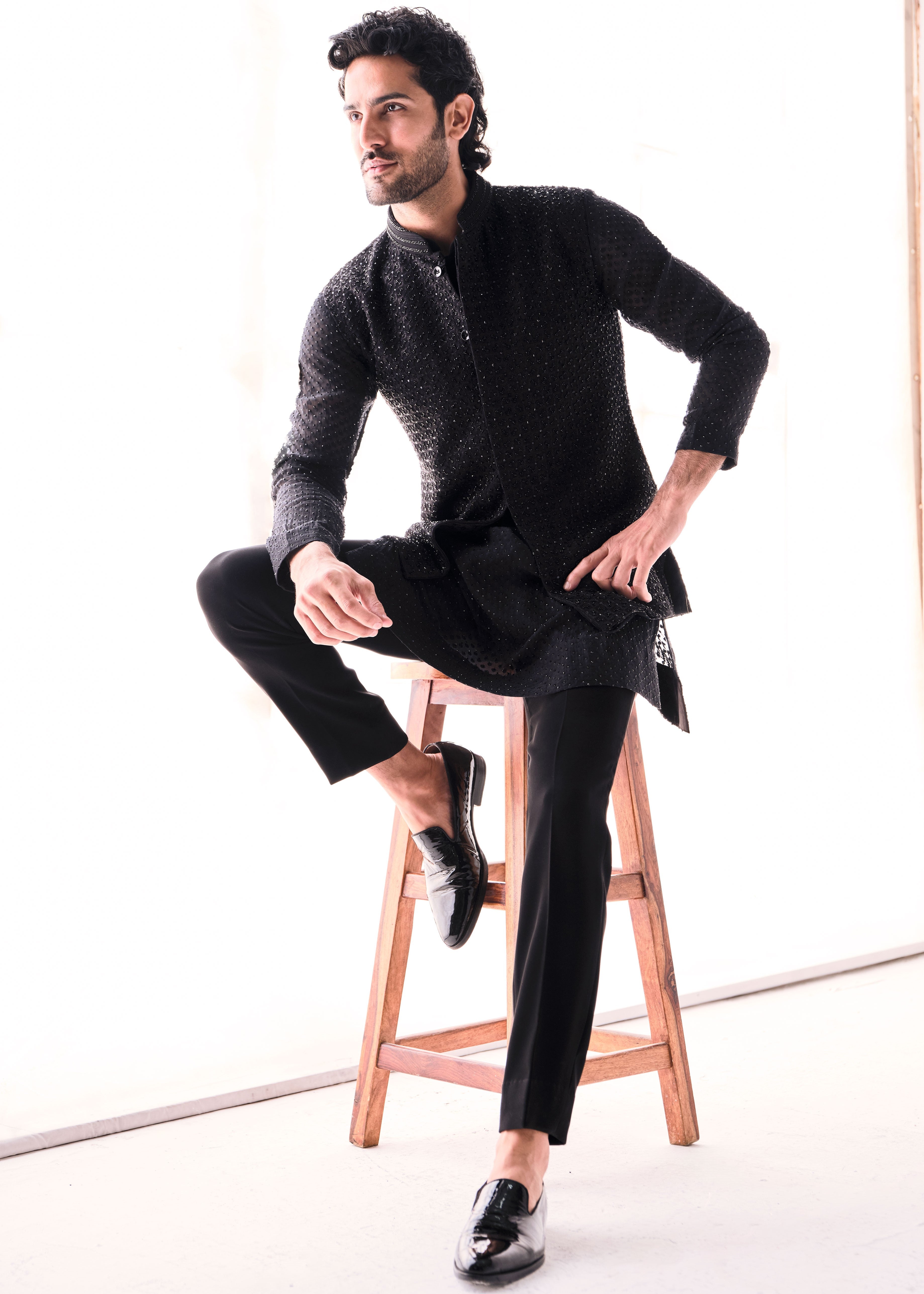 Black Pearl Embroidery Nehru