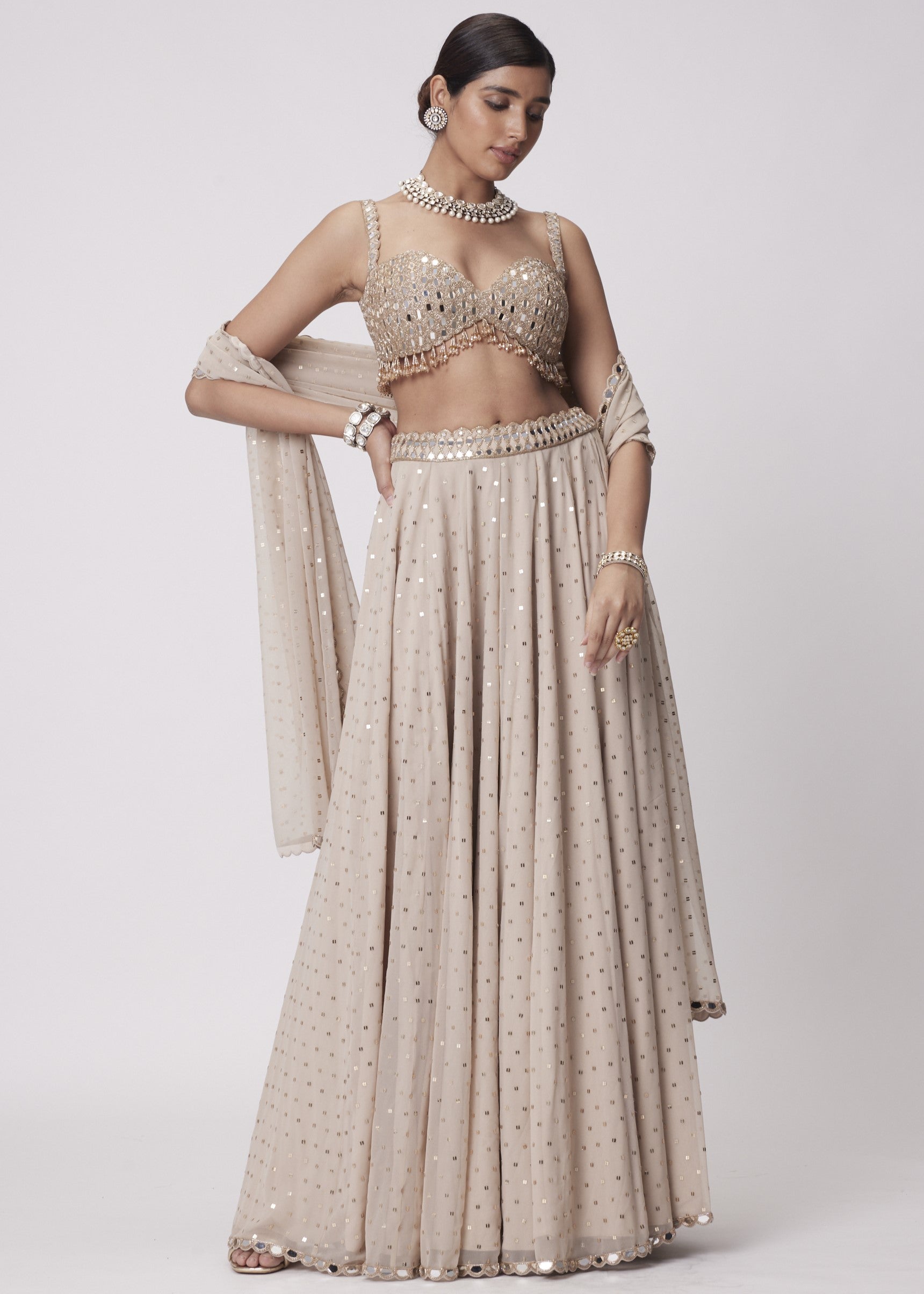 Light Beige Georgette Lehenga Pants Set