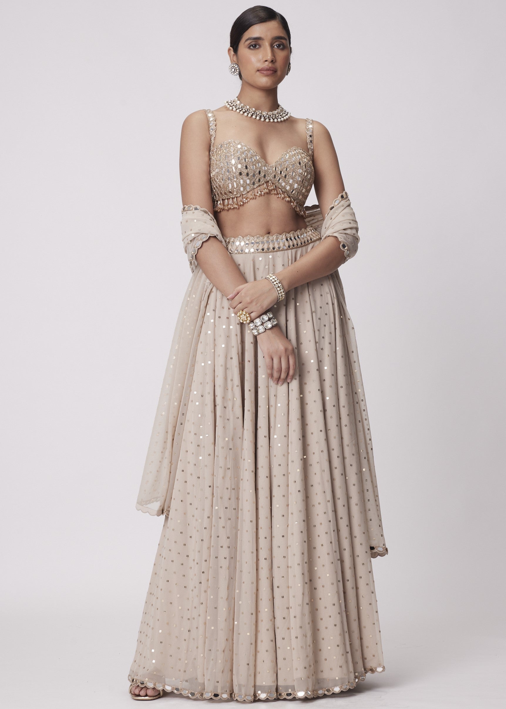 Light Beige Georgette Lehenga Pants Set