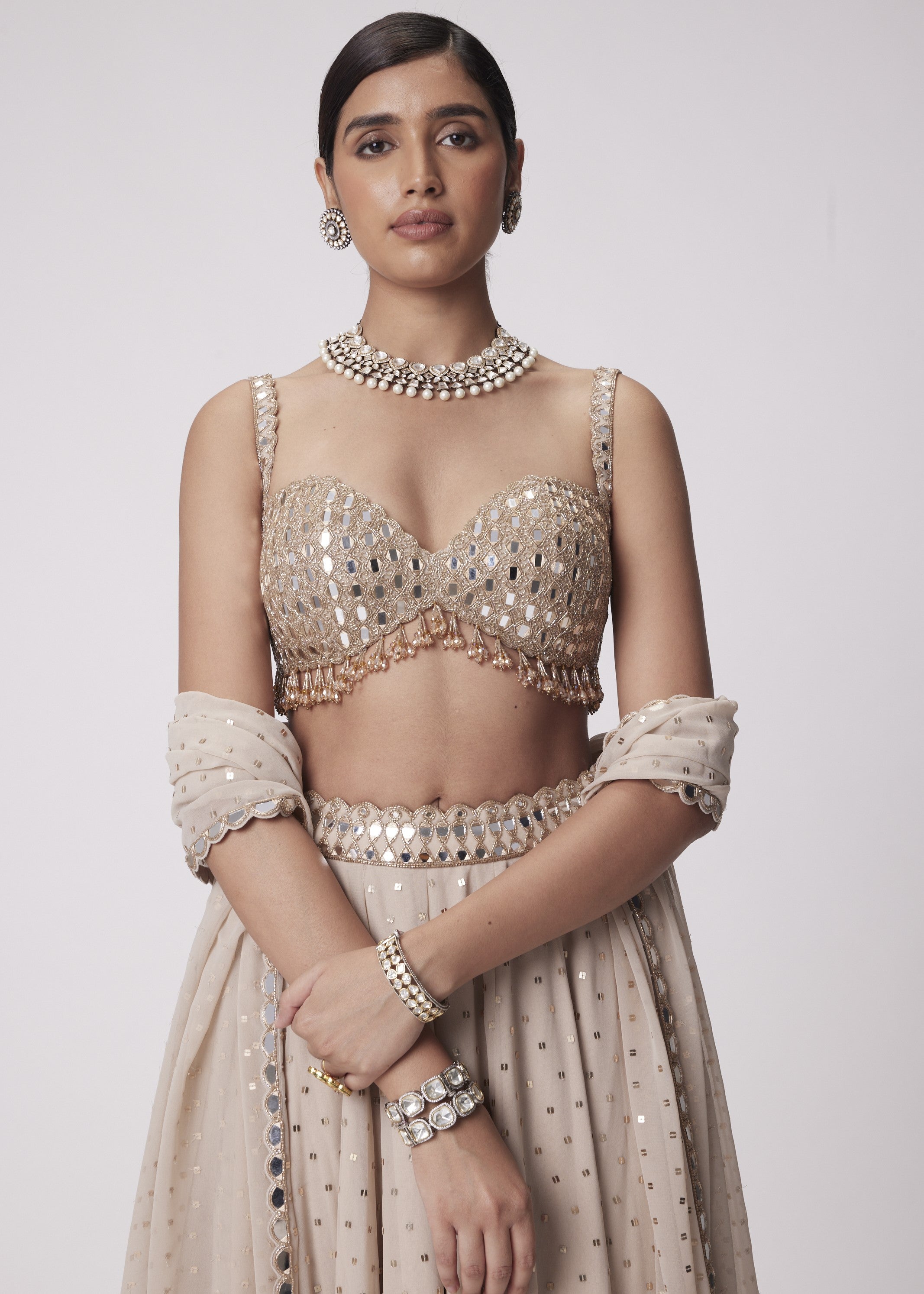 Light Beige Georgette Lehenga Pants Set