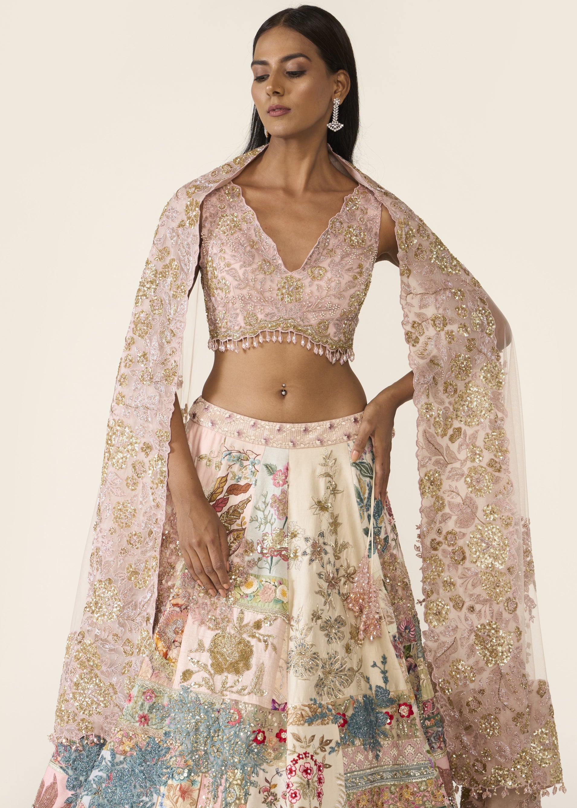 Linear Patchwork Lehenga Set