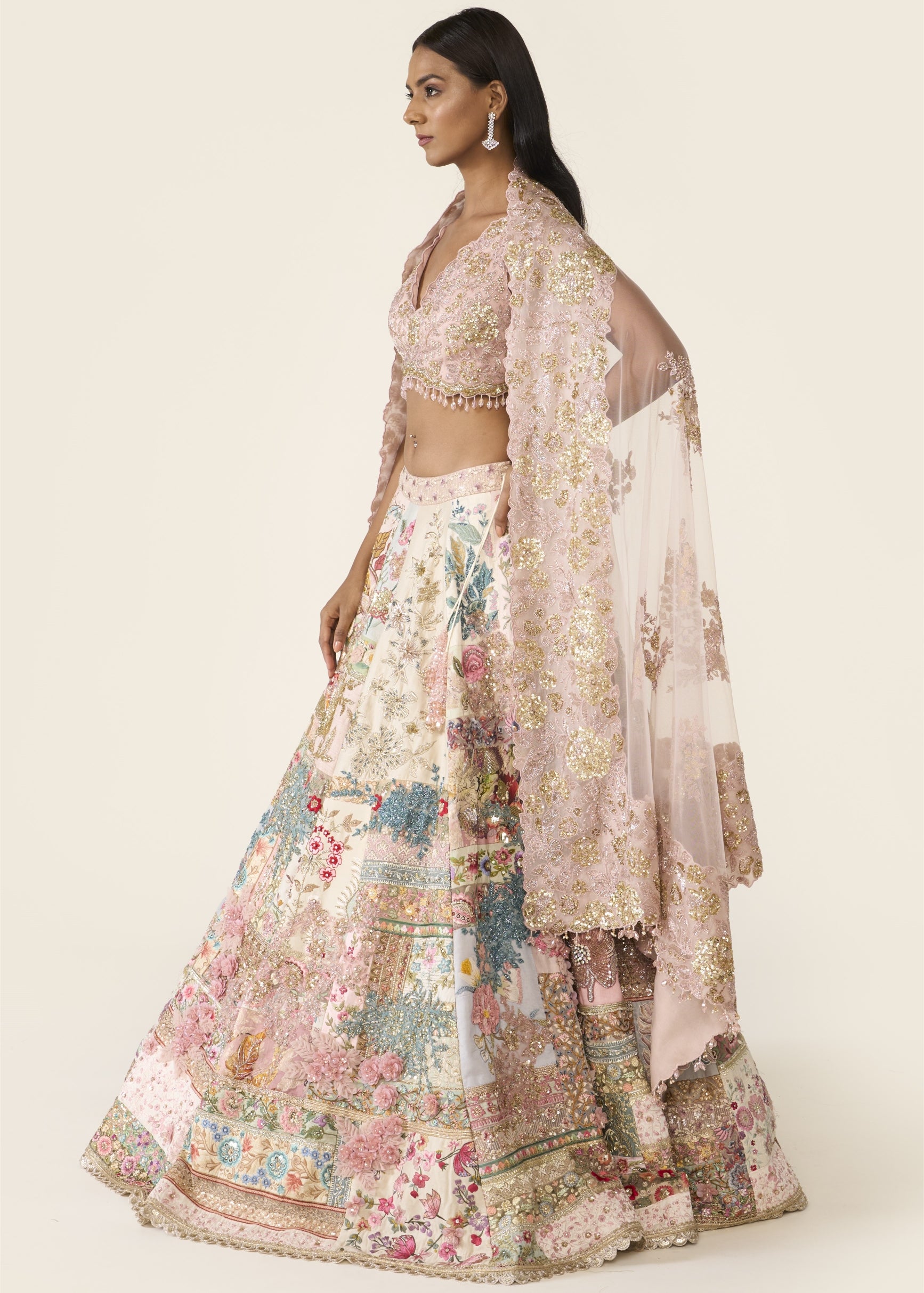 Linear Patchwork Lehenga Set