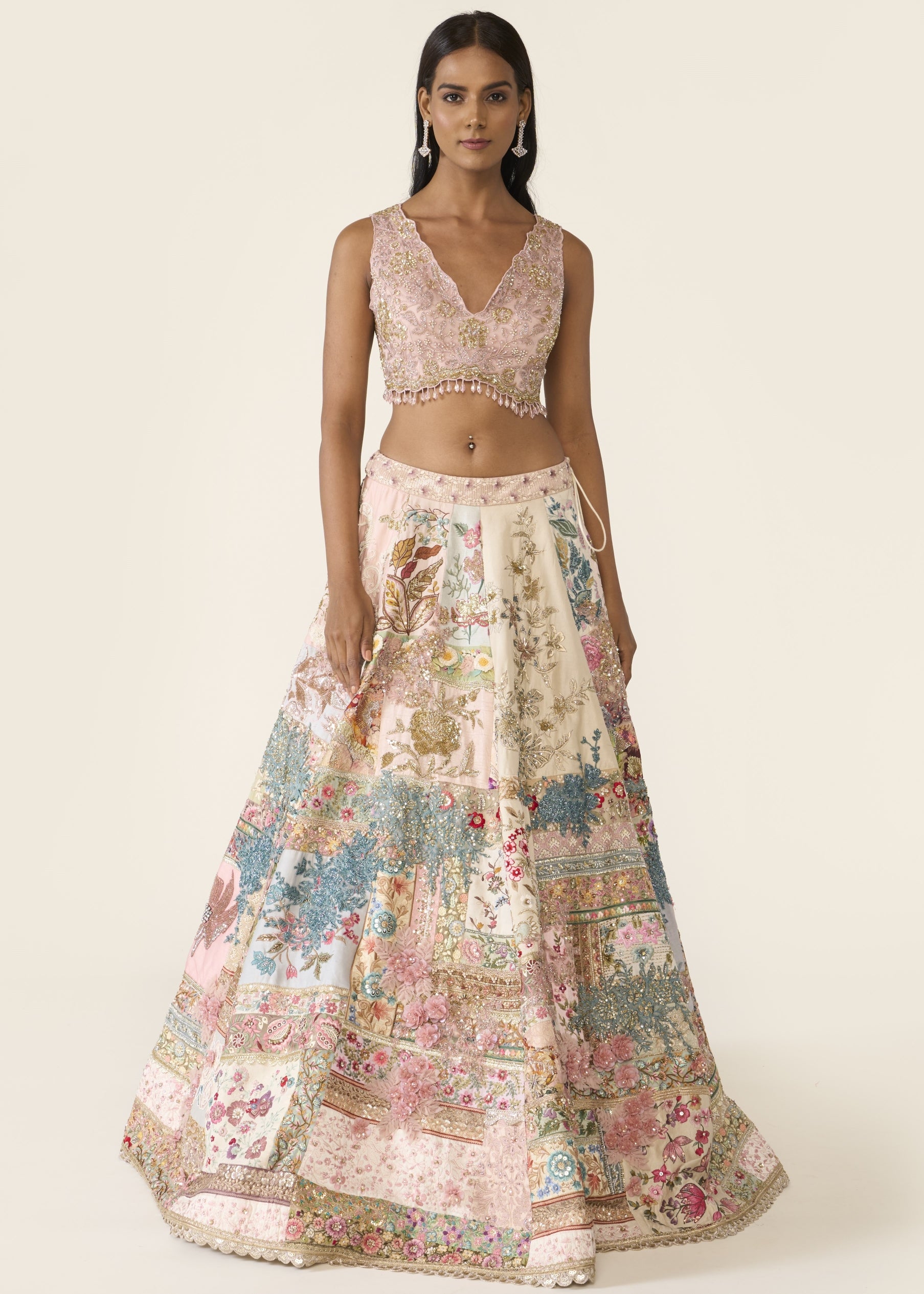 Linear Patchwork Lehenga Set
