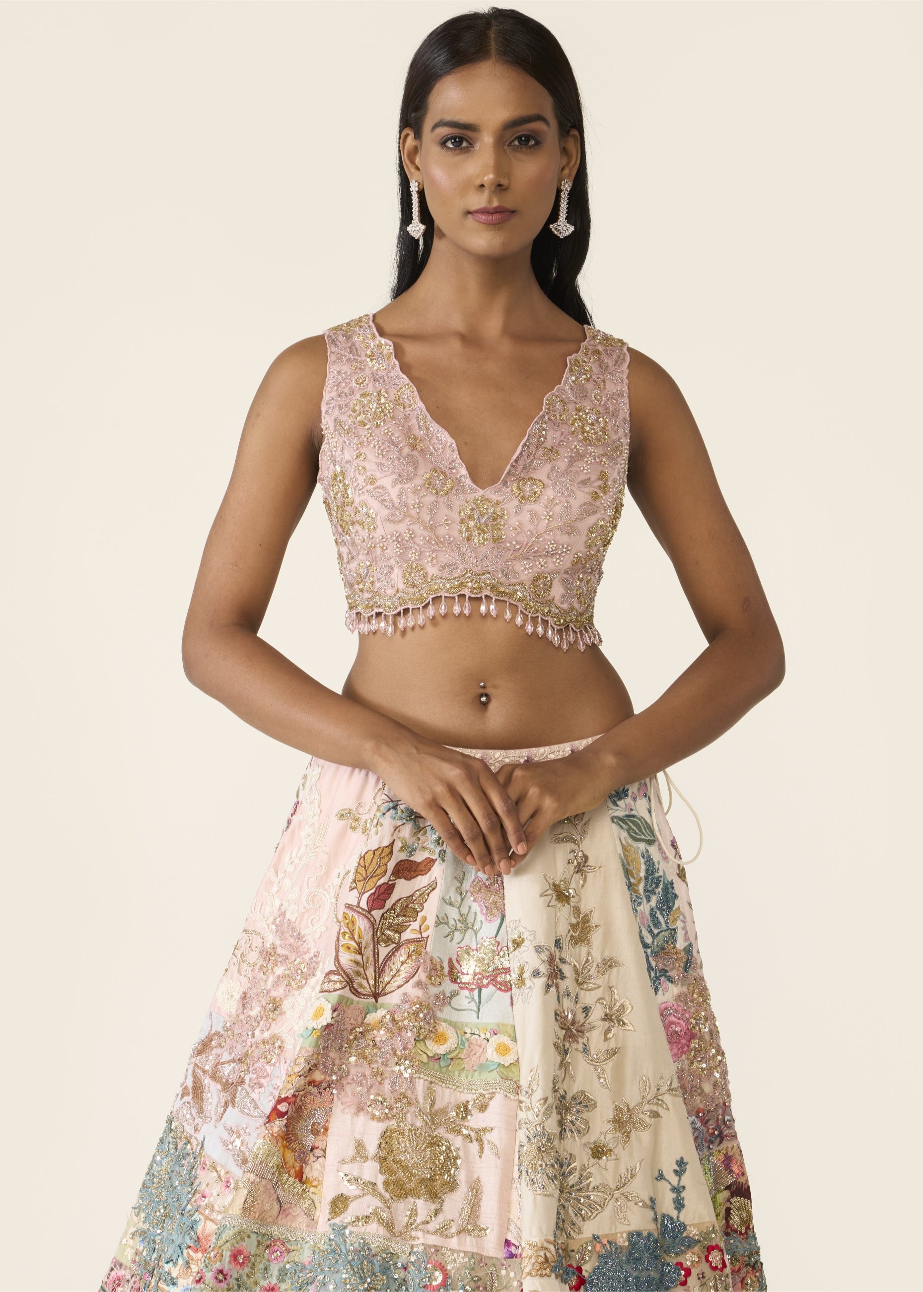 Linear Patchwork Lehenga Set