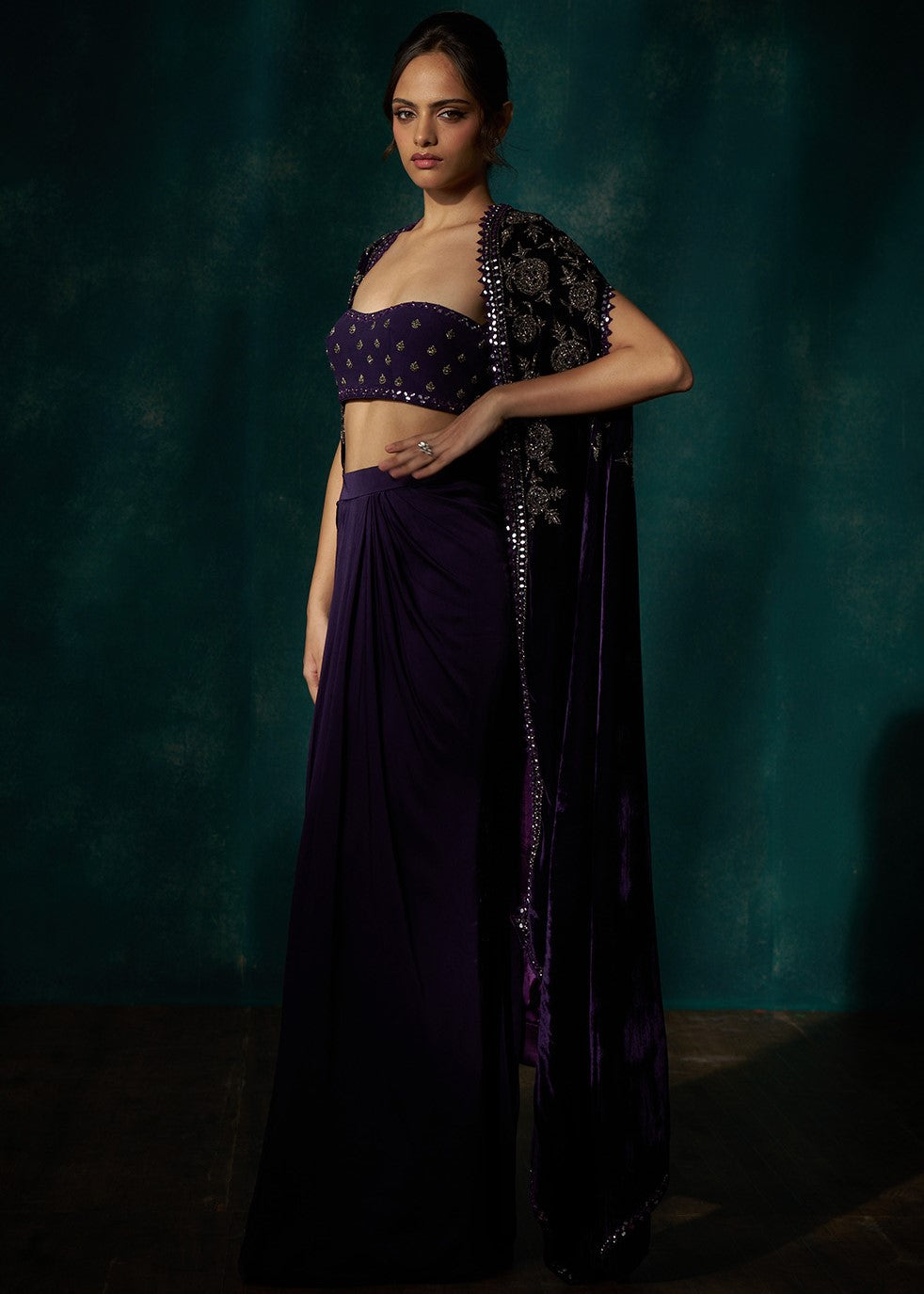 Purple Velvet Cape Set