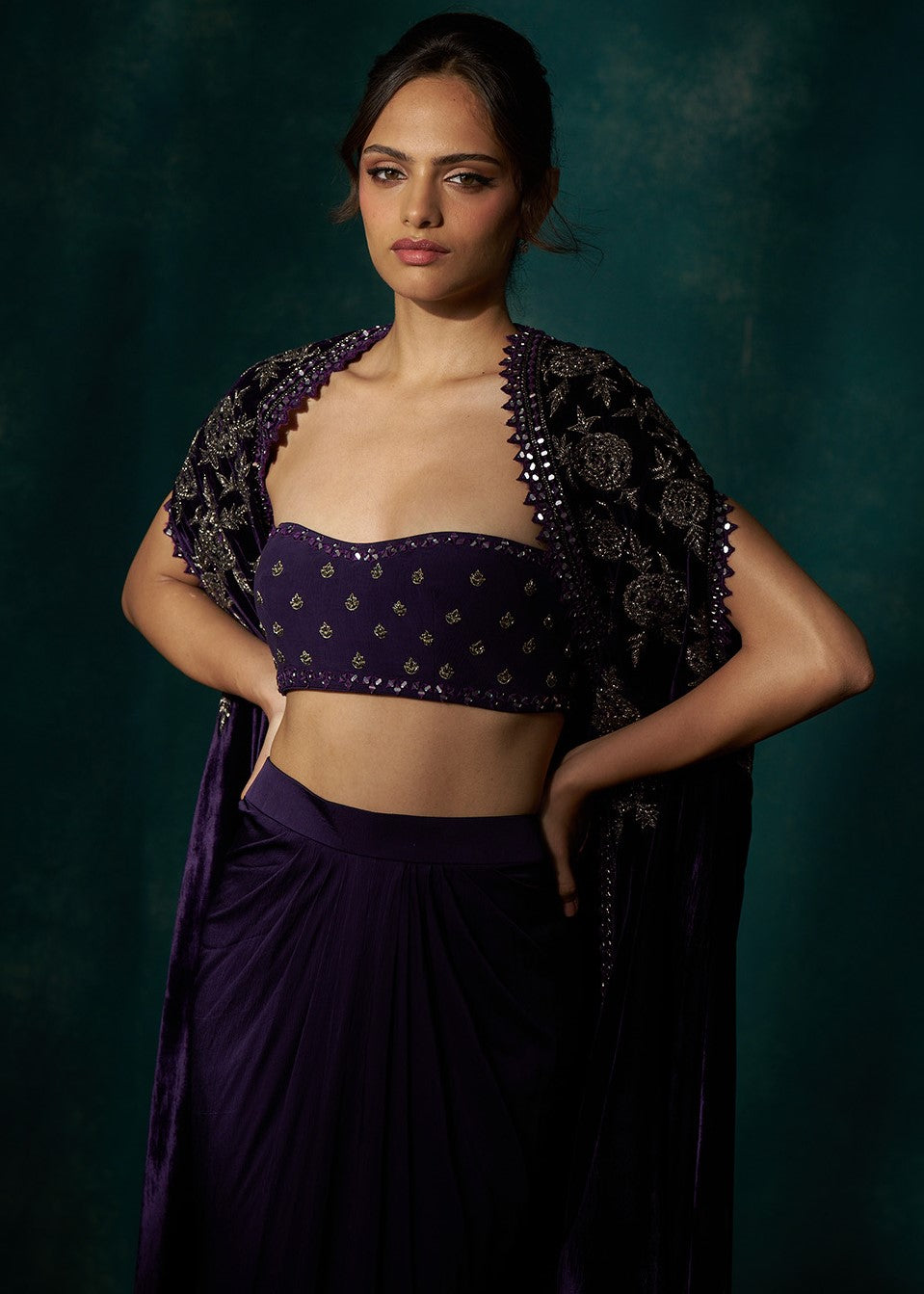 Purple Velvet Cape Set