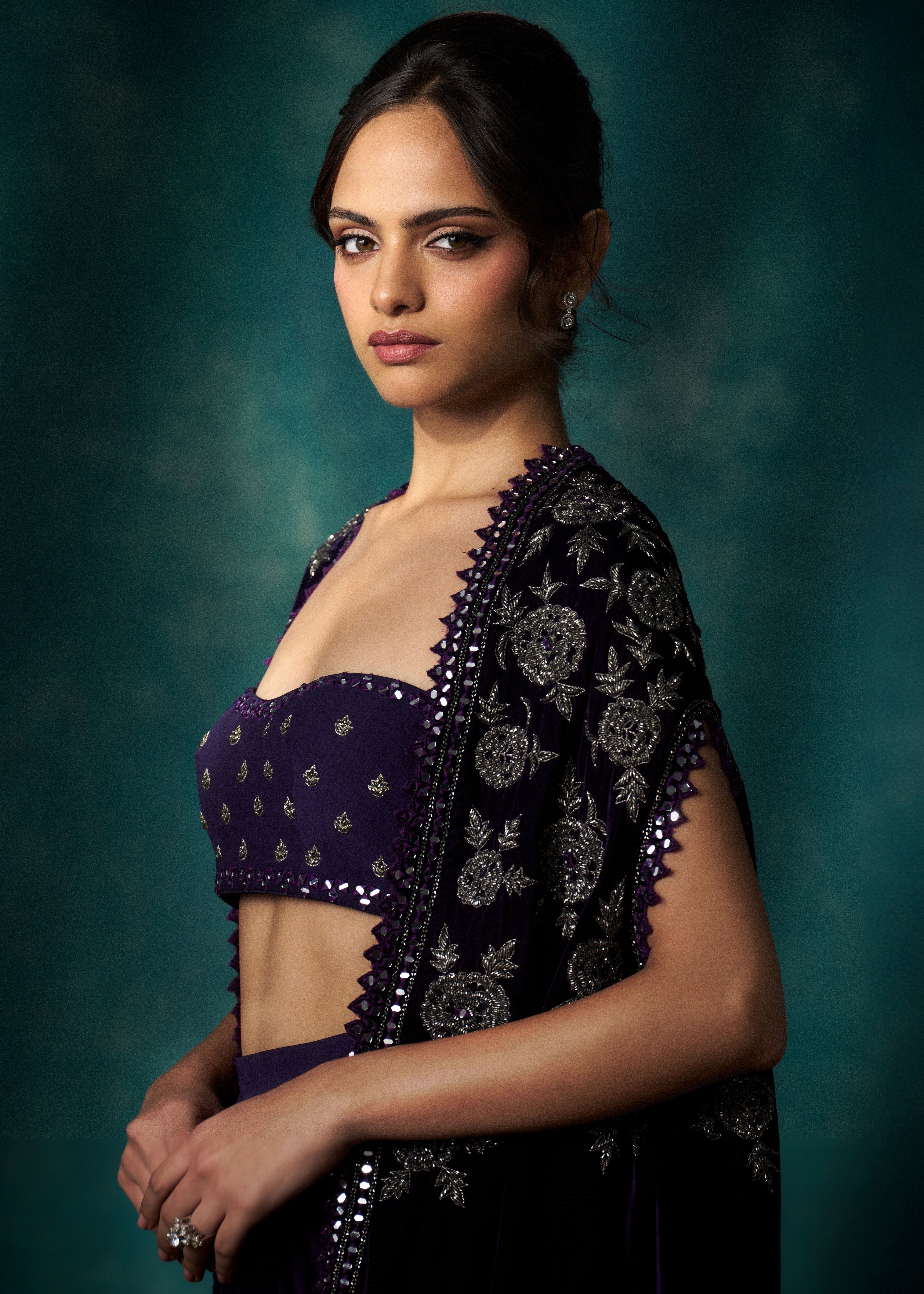 Purple Velvet Cape Set