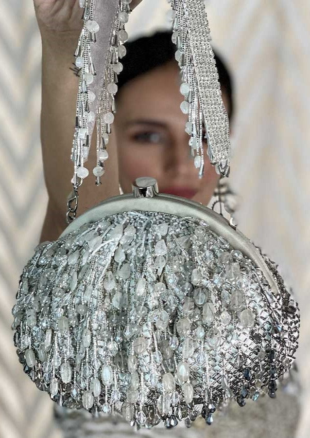 Opal Soft Pouch Lustrous Silver Clutch
