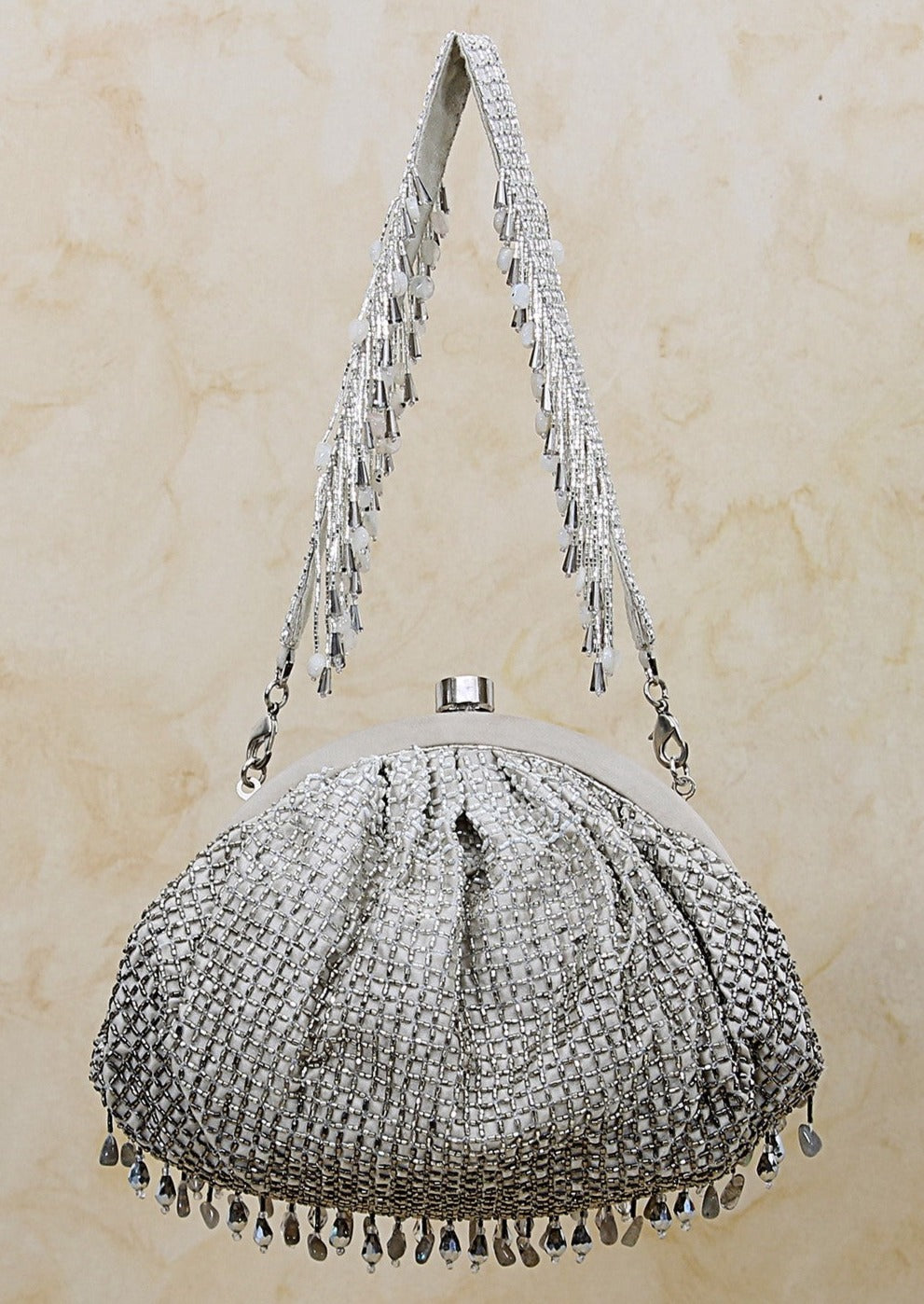 Opal Soft Pouch Lustrous Silver Clutch