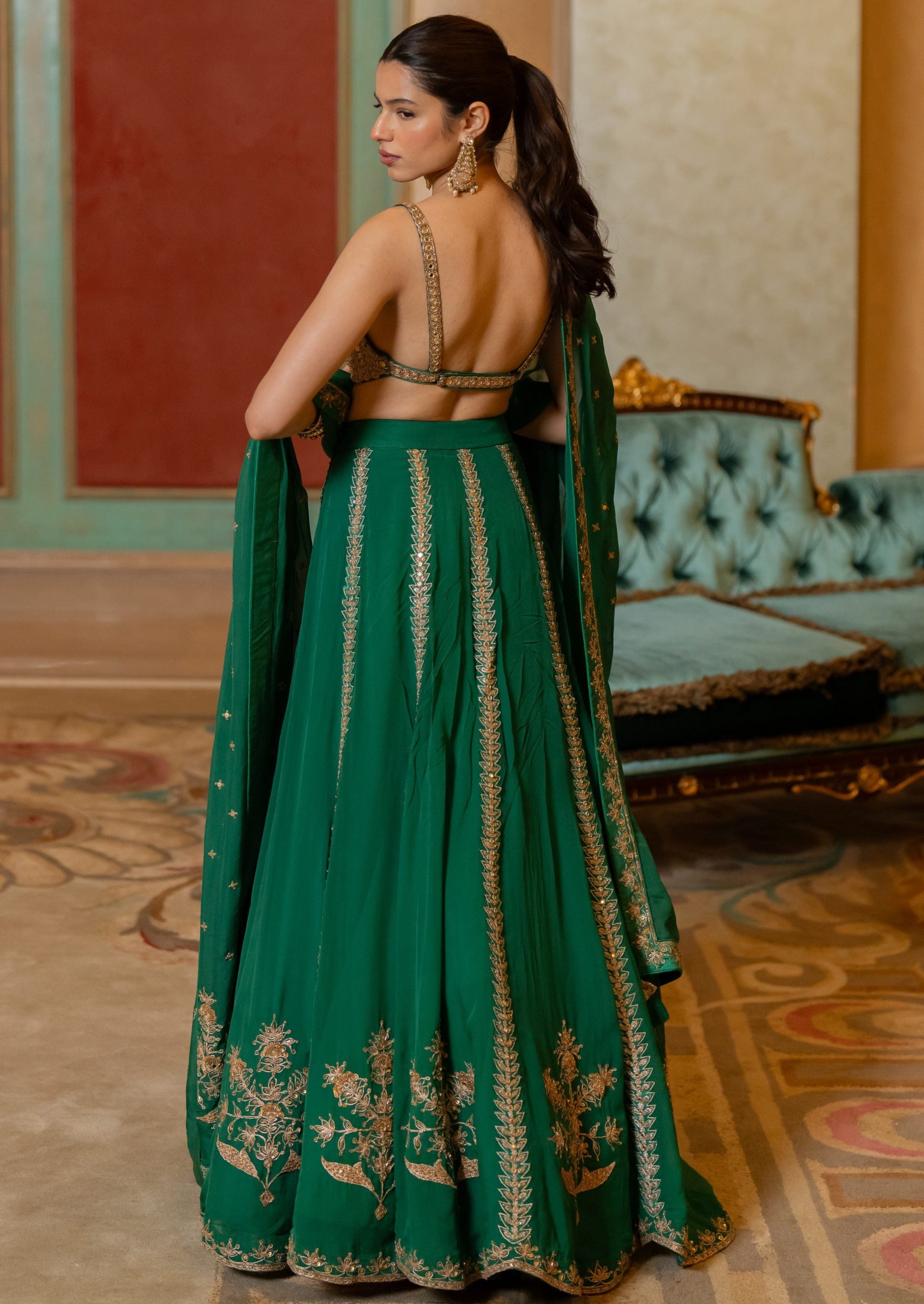 Emerald Green Mirror Lehenga Set