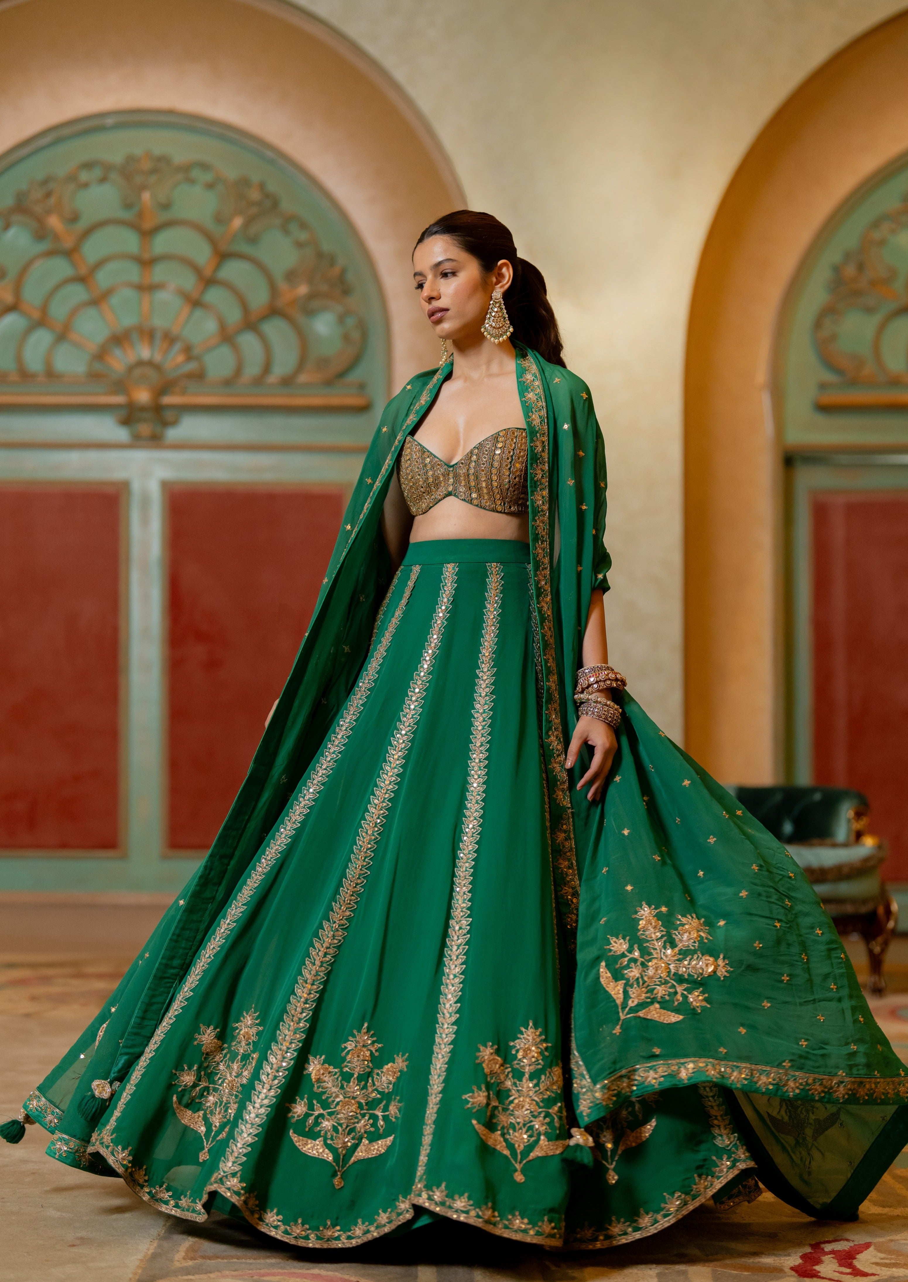 Emerald Green Mirror Lehenga Set