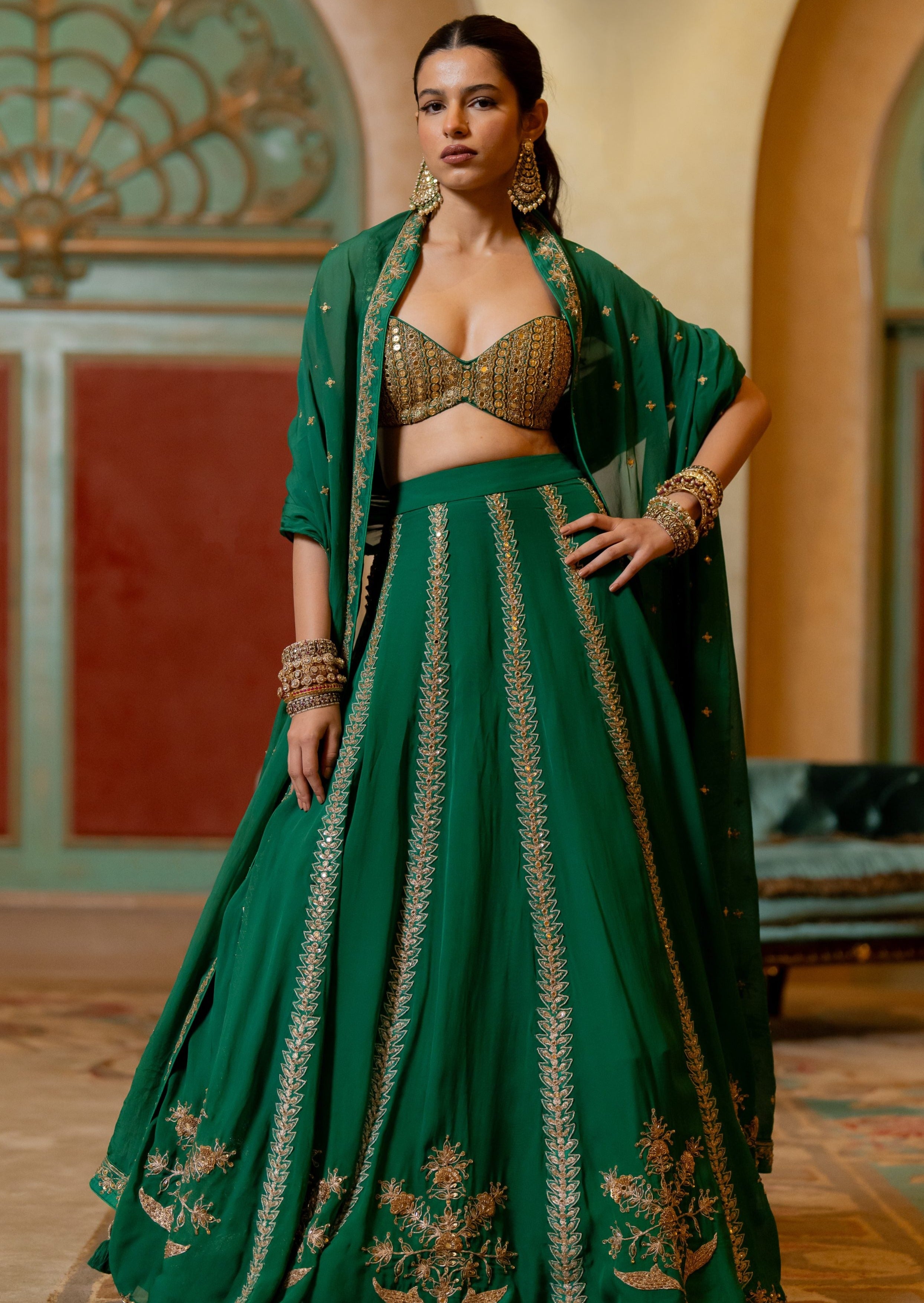 Emerald Green Mirror Lehenga Set