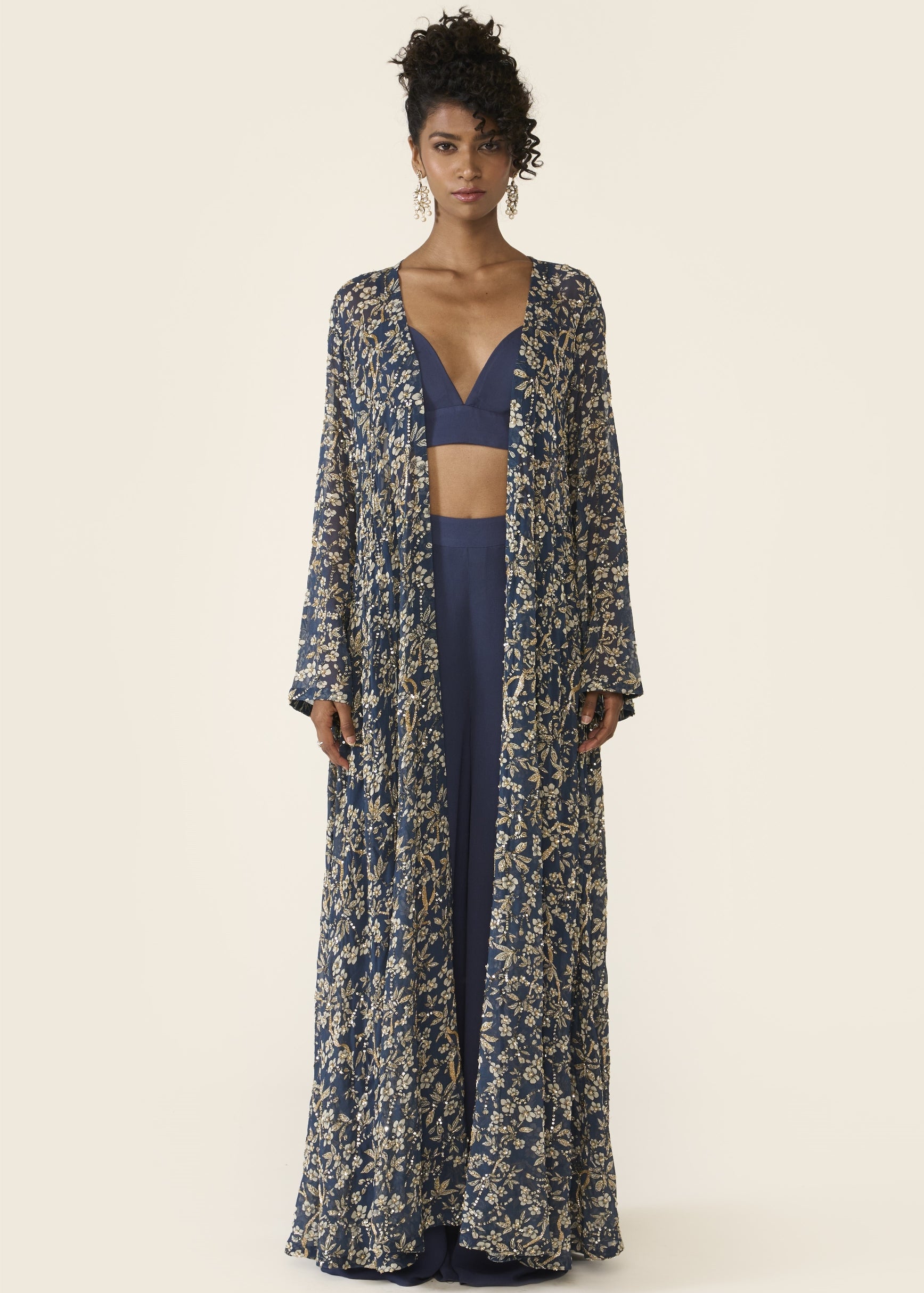 Blue Printed Cape Set