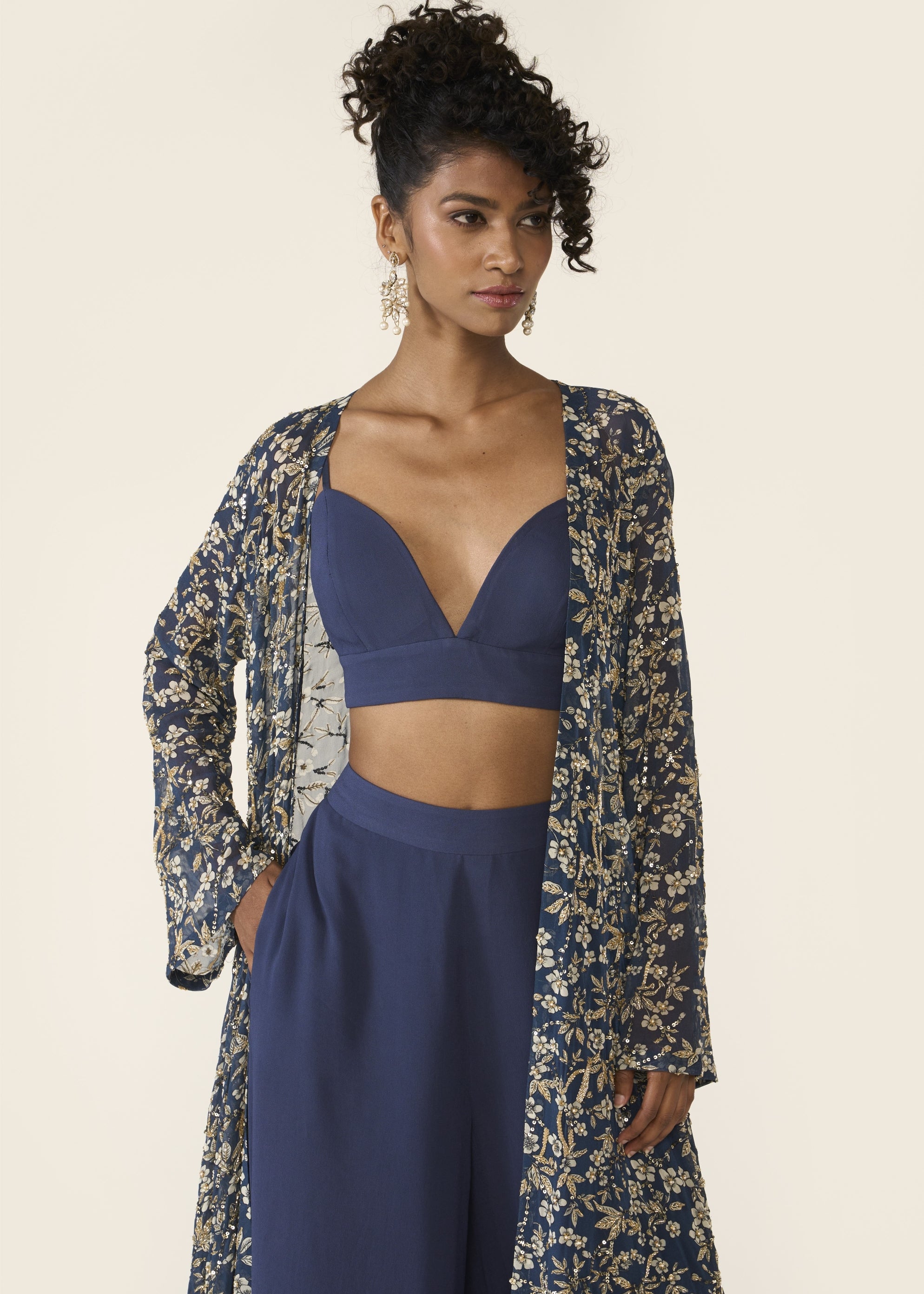 Blue Printed Cape Set
