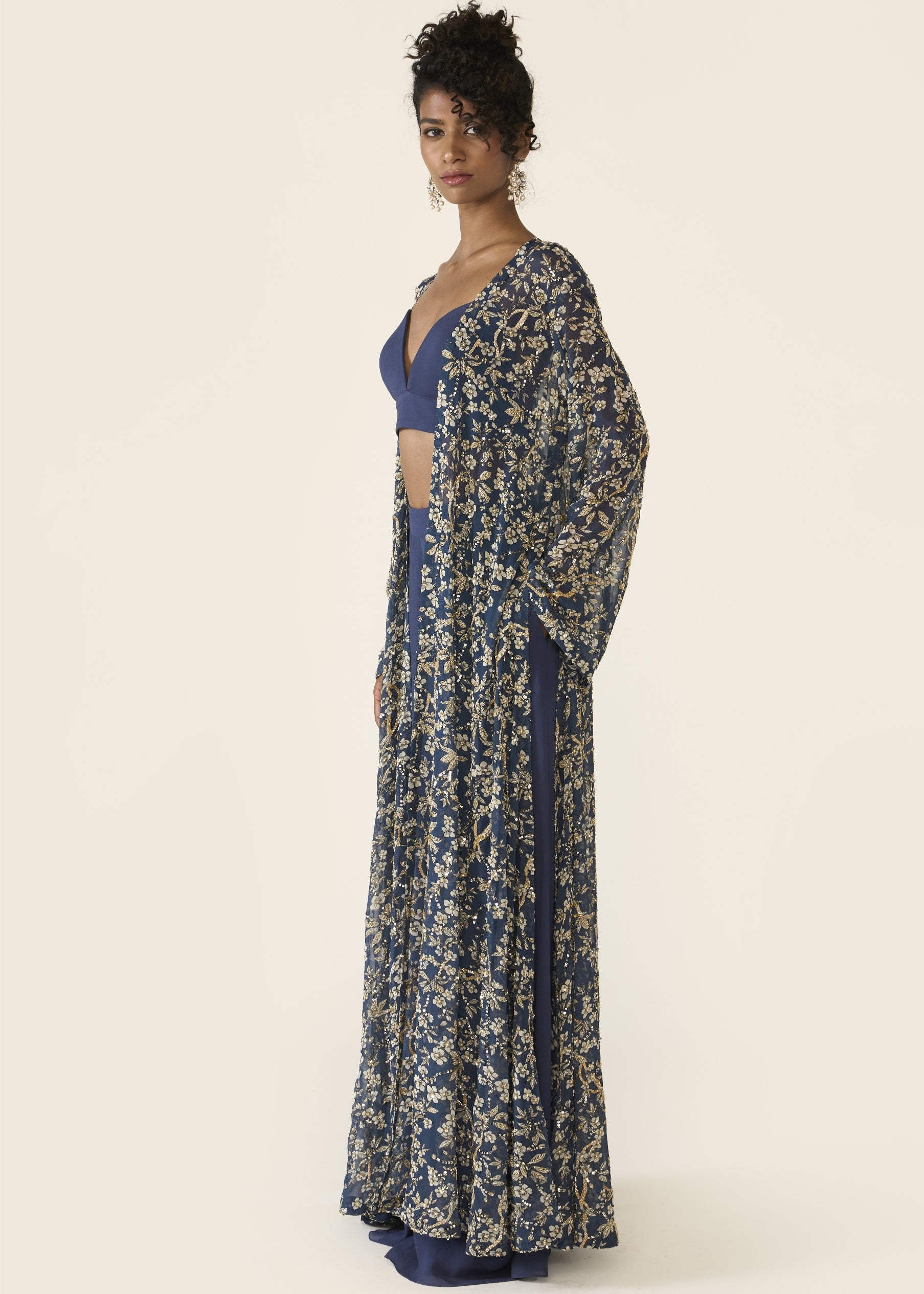 Blue Printed Cape Set