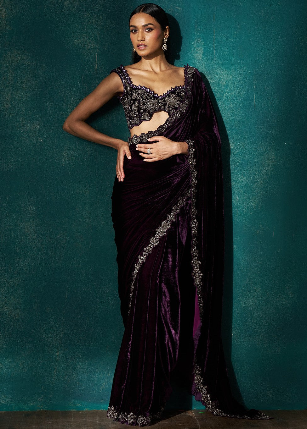 Wine Velvet Sari