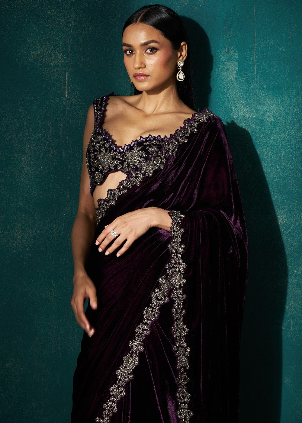 Wine Velvet Sari